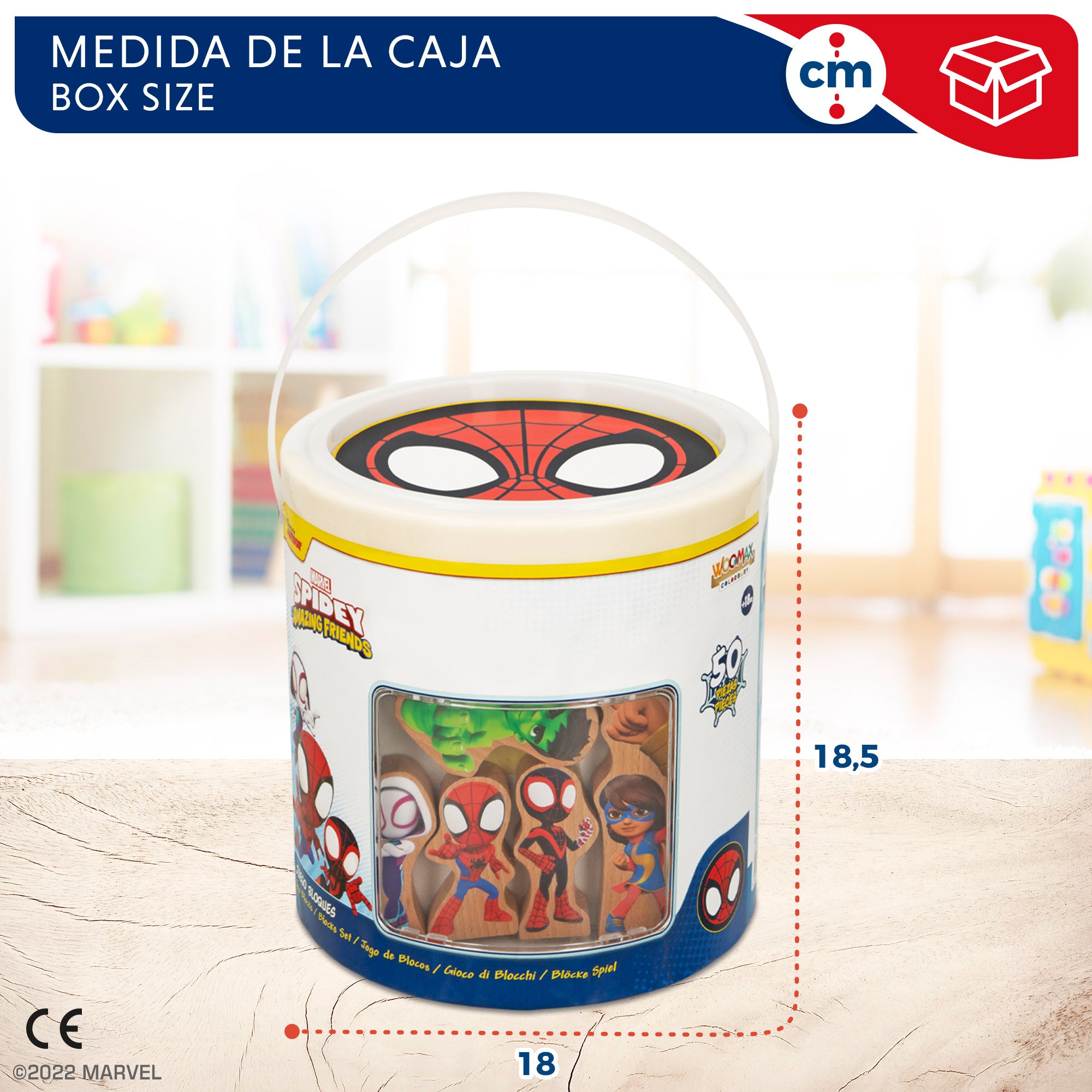 WOOMAX Jogo de Blocos de Madeira Homem-Aranha e a sua Super Equipa