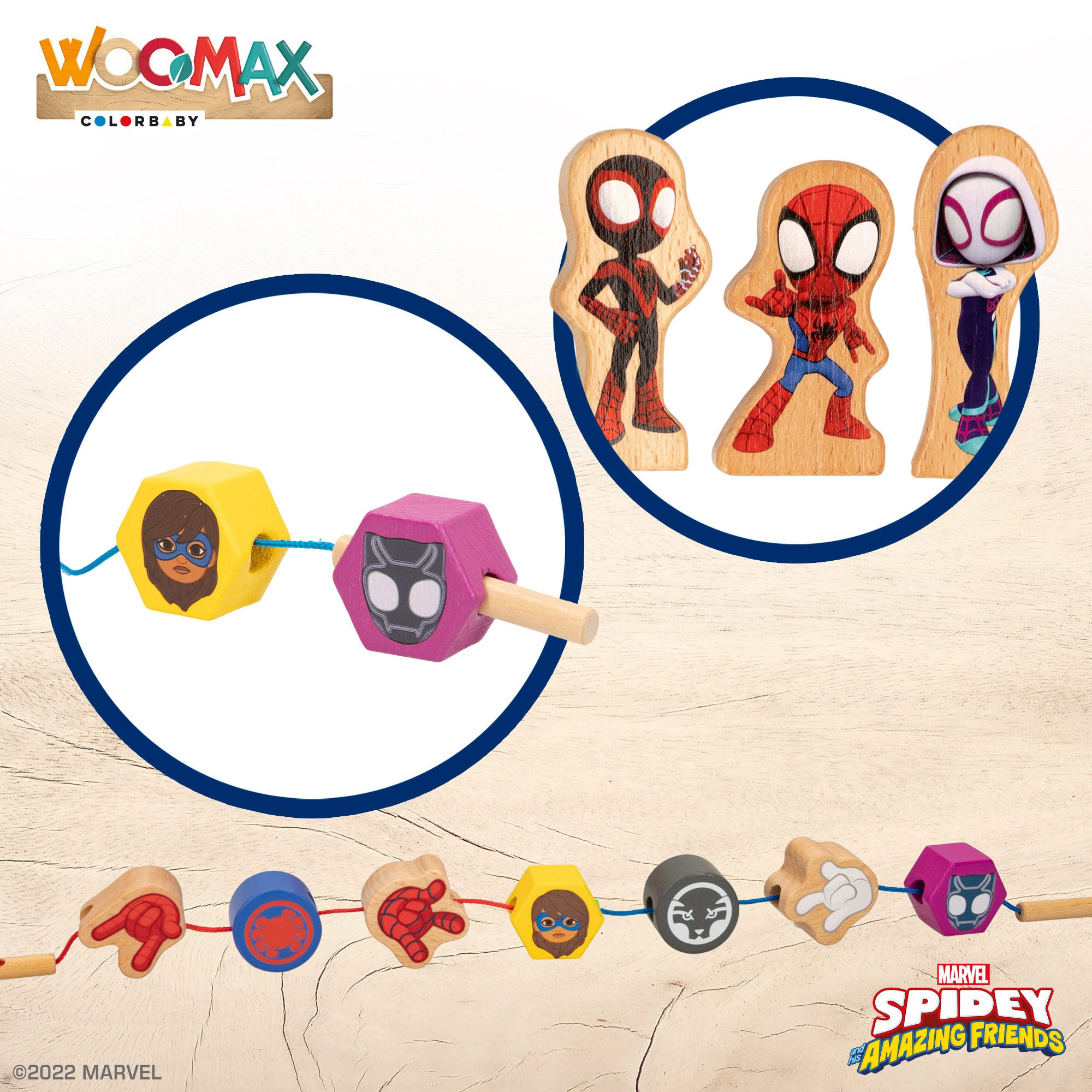 WOOMAX Jogo de Encaixe de Blocos e Formas de Madeira do Homem-Aranha e da sua Super Equipa