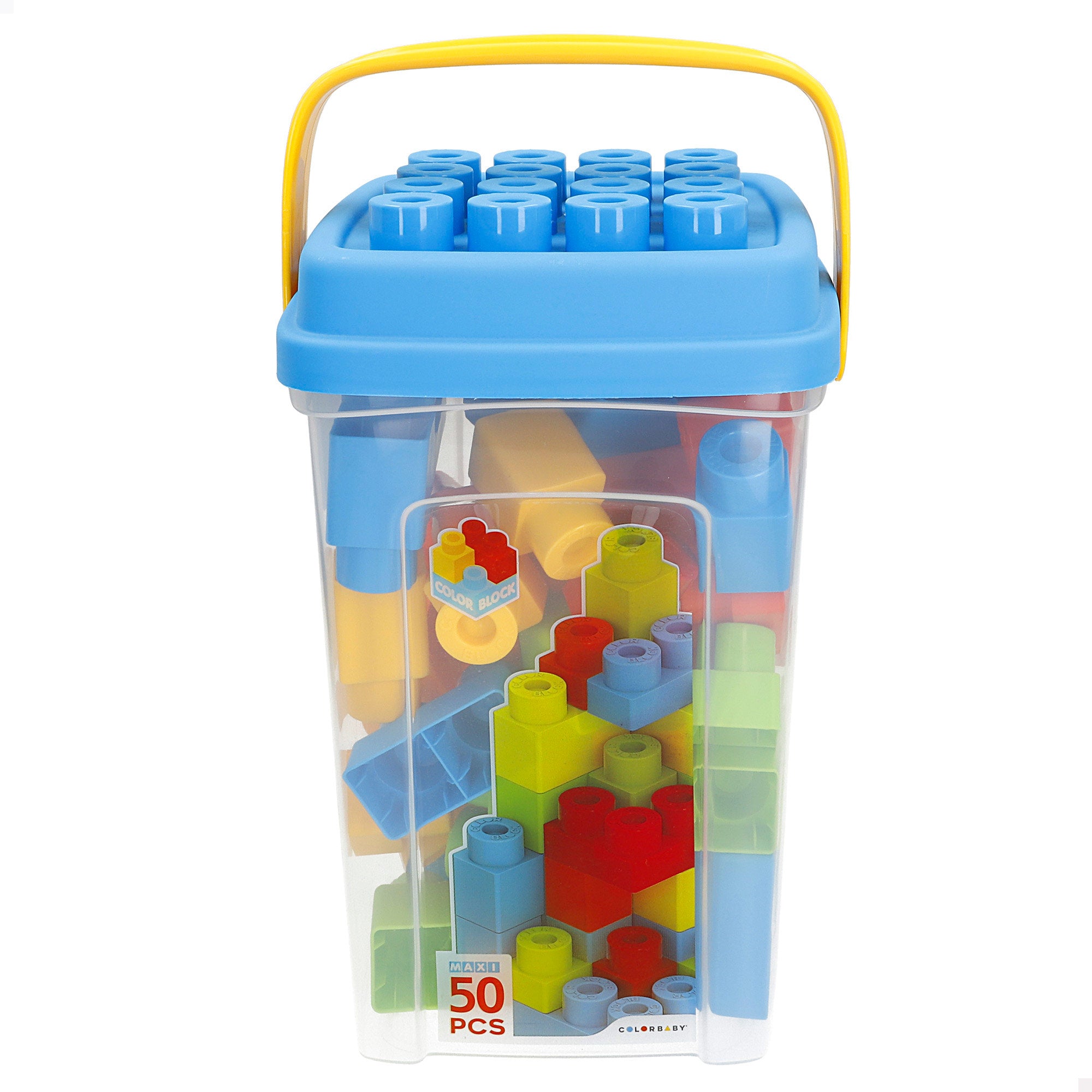 Cubo de blocos de construção maxi Color Block com 50 peças