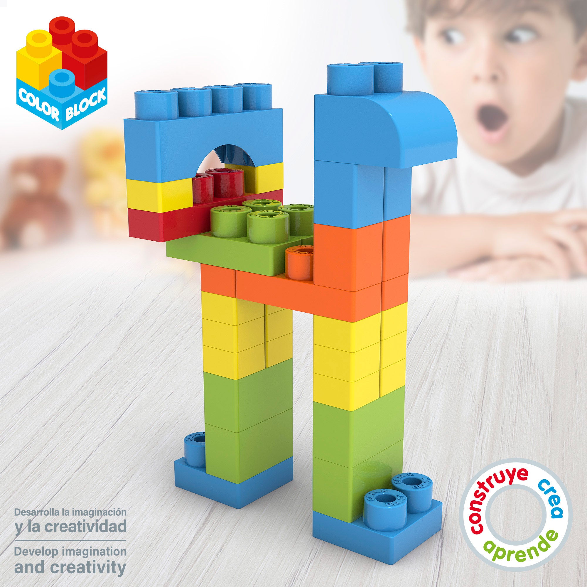 Cubo de blocos de construção maxi Color Block com 50 peças