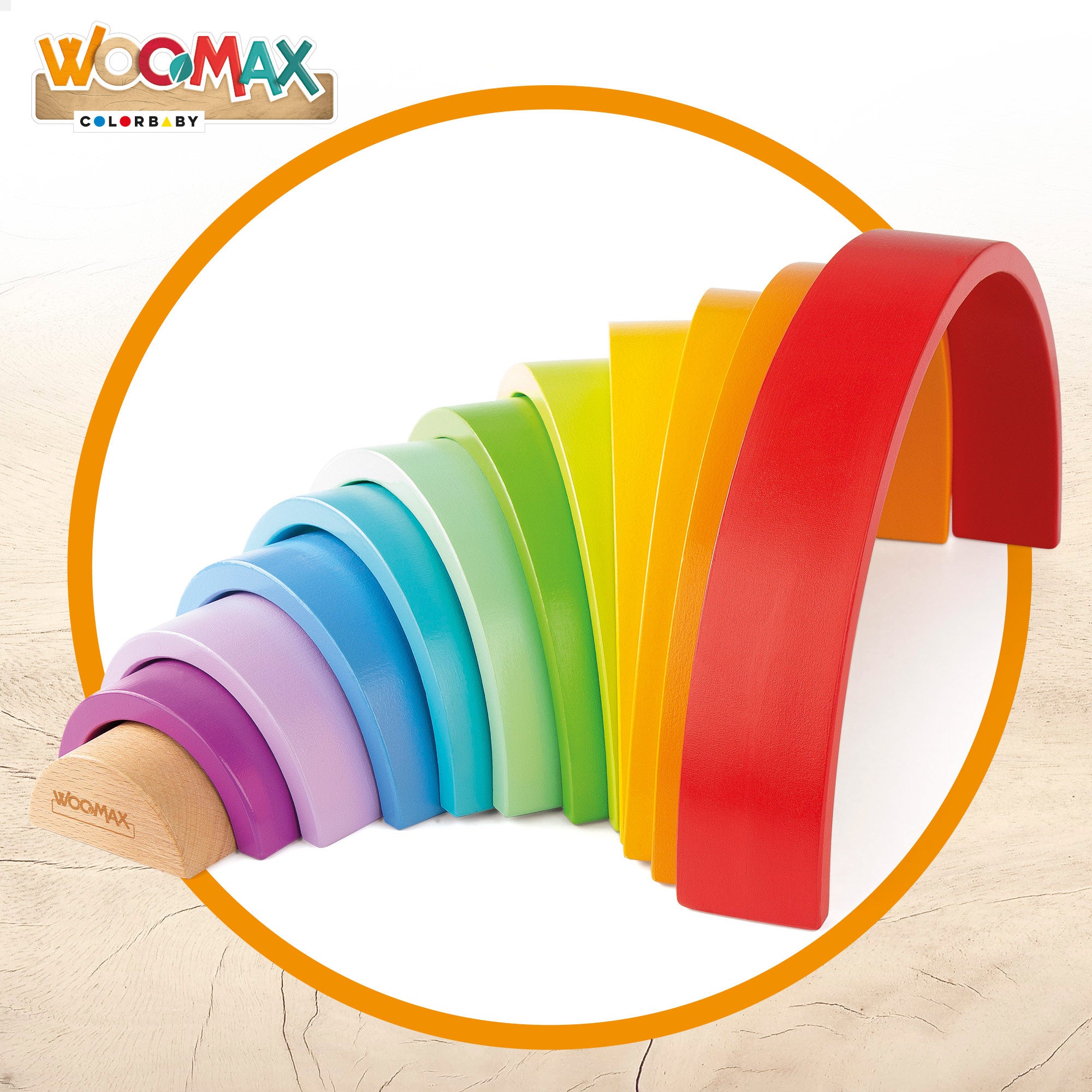 Brinquedo de construção em madeira WOOMAX XL Rainbow
