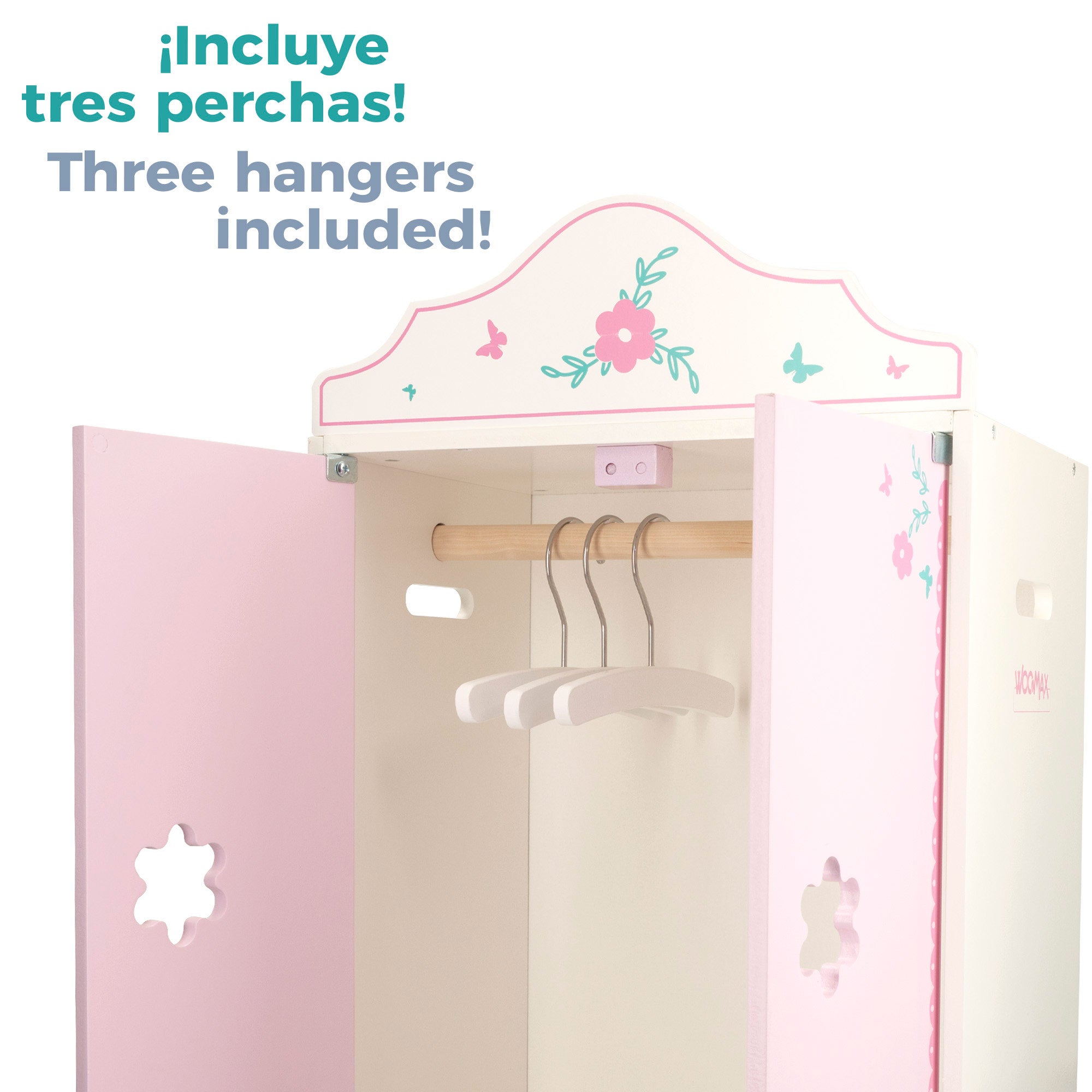 Roupeiro de madeira para bonecas WOOMAX com cabides