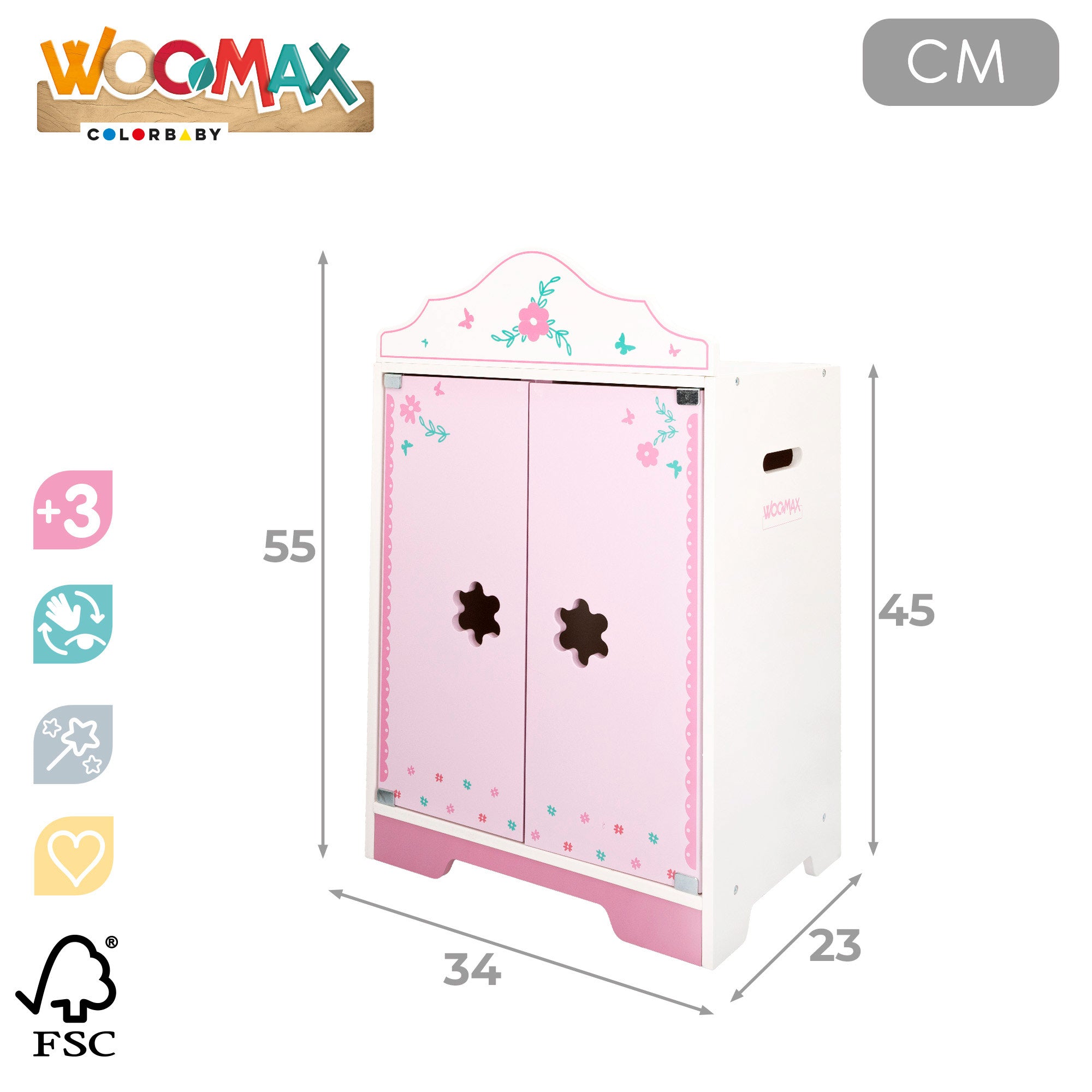 Roupeiro de madeira para bonecas WOOMAX com cabides