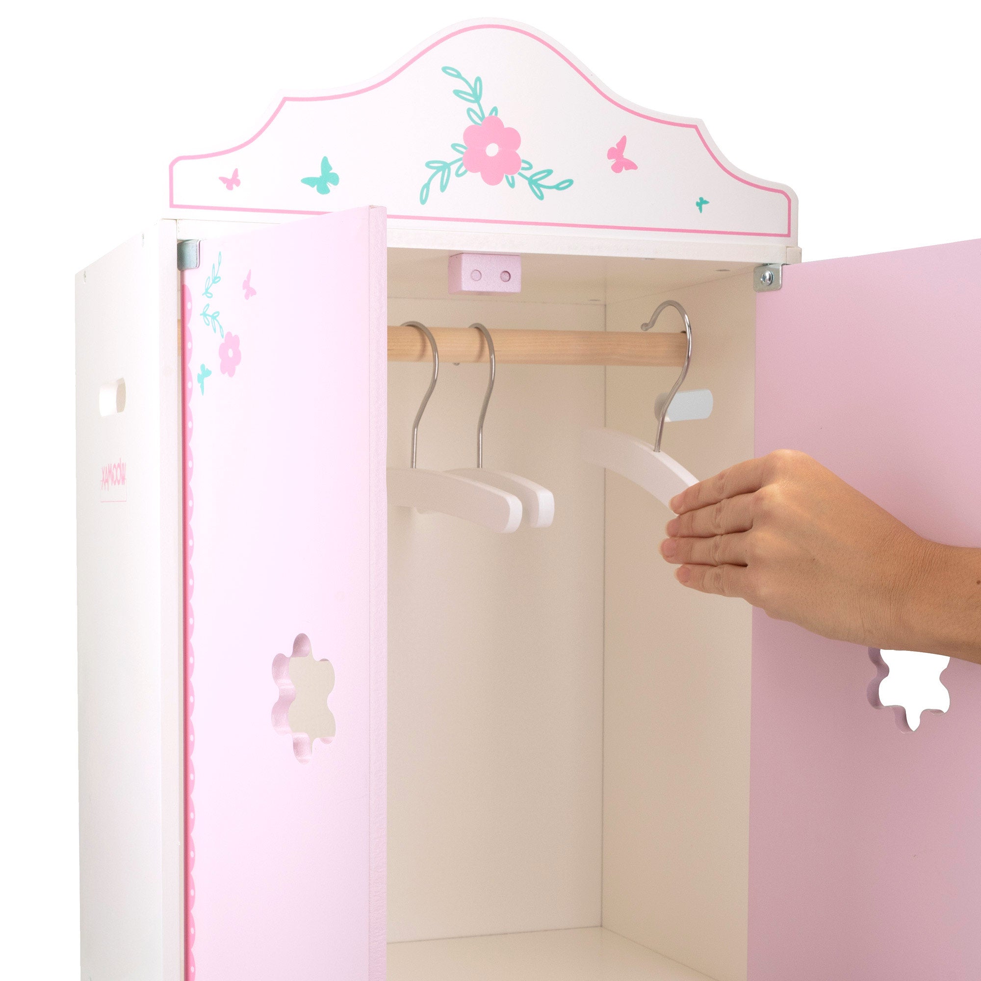 Roupeiro de madeira para bonecas WOOMAX com cabides