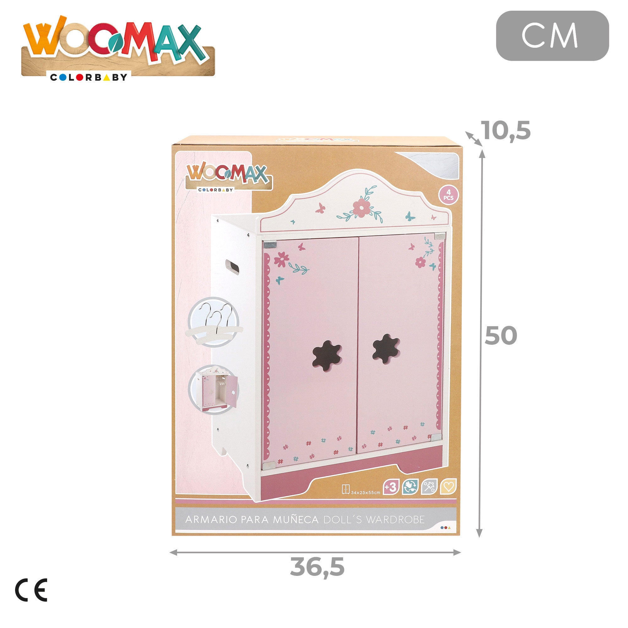 Roupeiro de madeira para bonecas WOOMAX com cabides