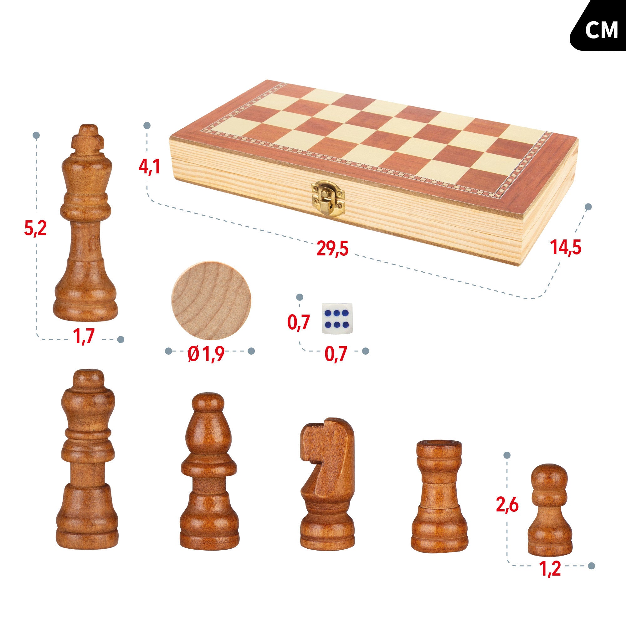 Tabuleiro de Xadrez em Madeira 3 em 1 da CB Games