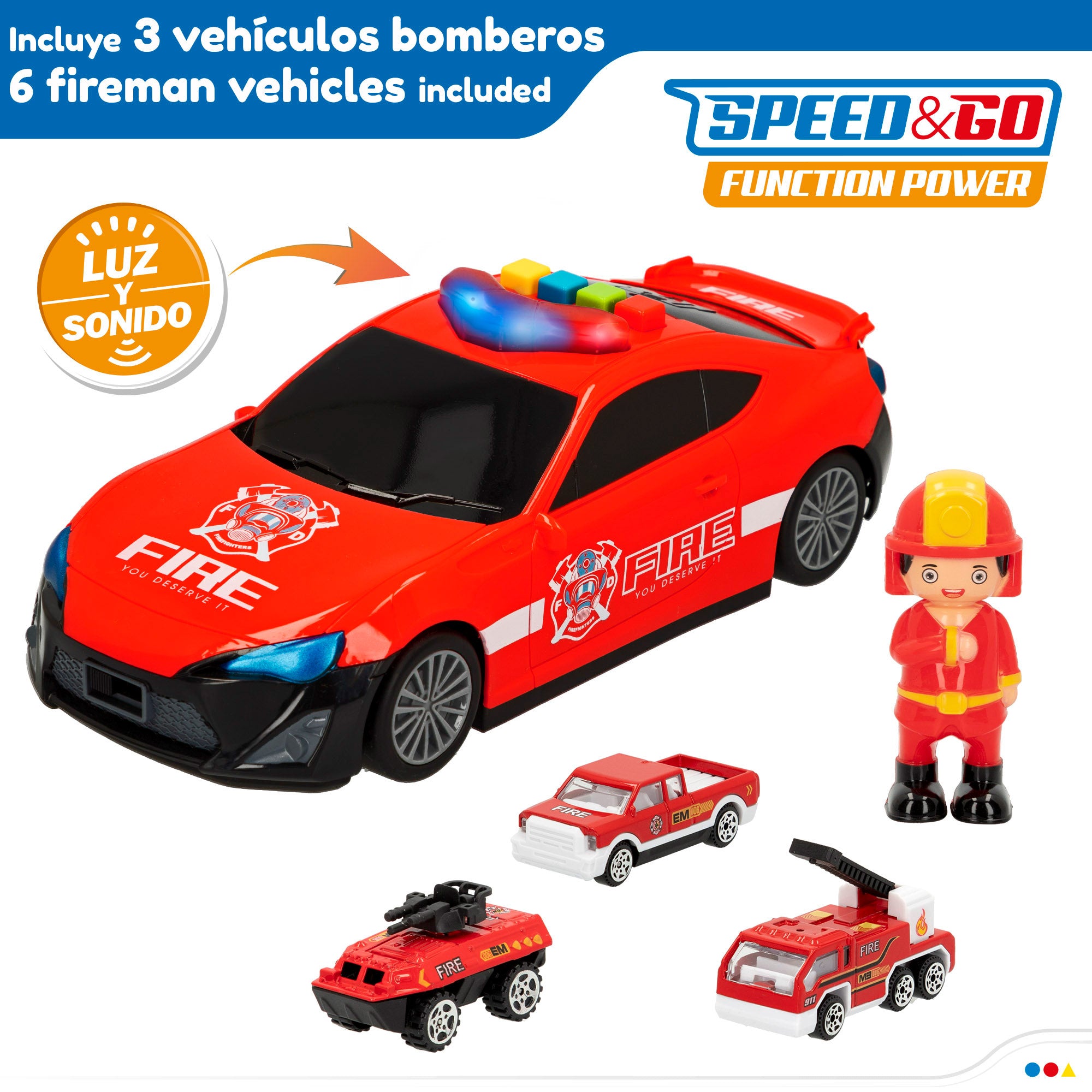 Camião de bombeiros Speed ​​​​&amp; Go com reboque para automóveis