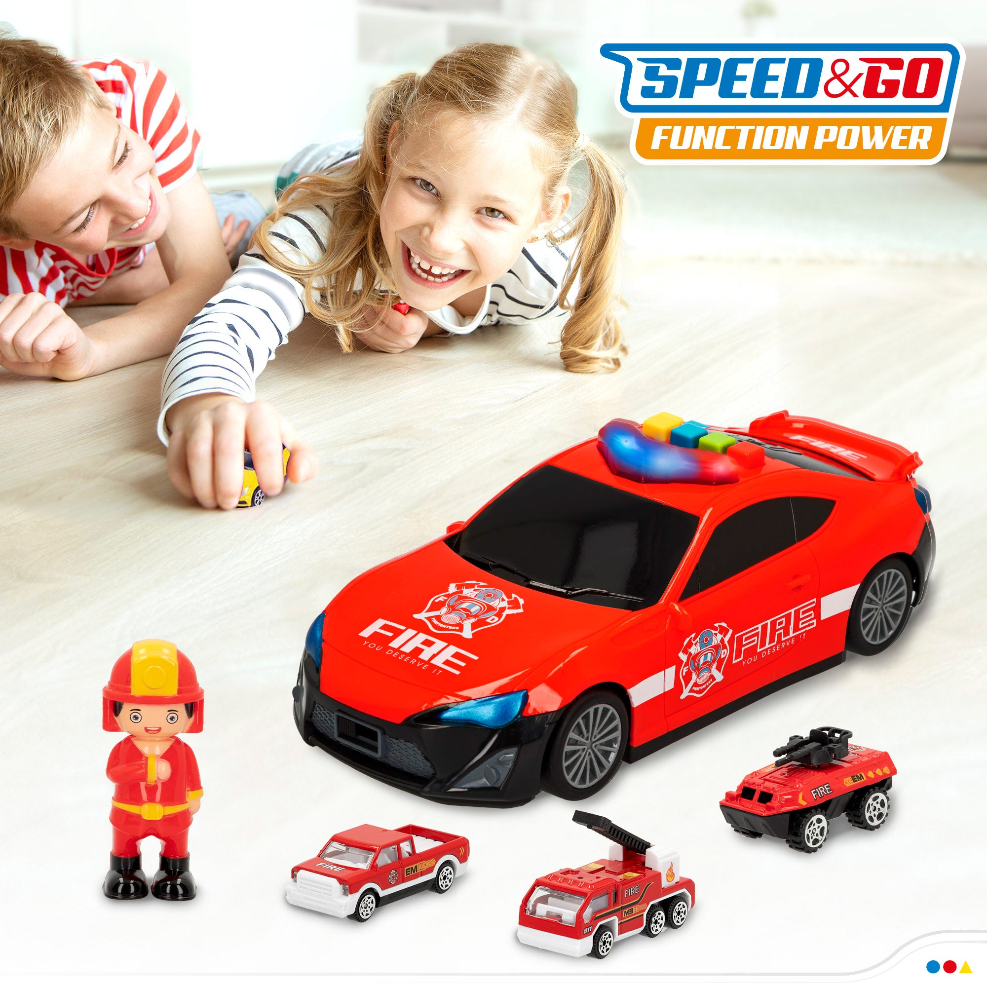 Camião de bombeiros Speed ​​​​&amp; Go com reboque para automóveis