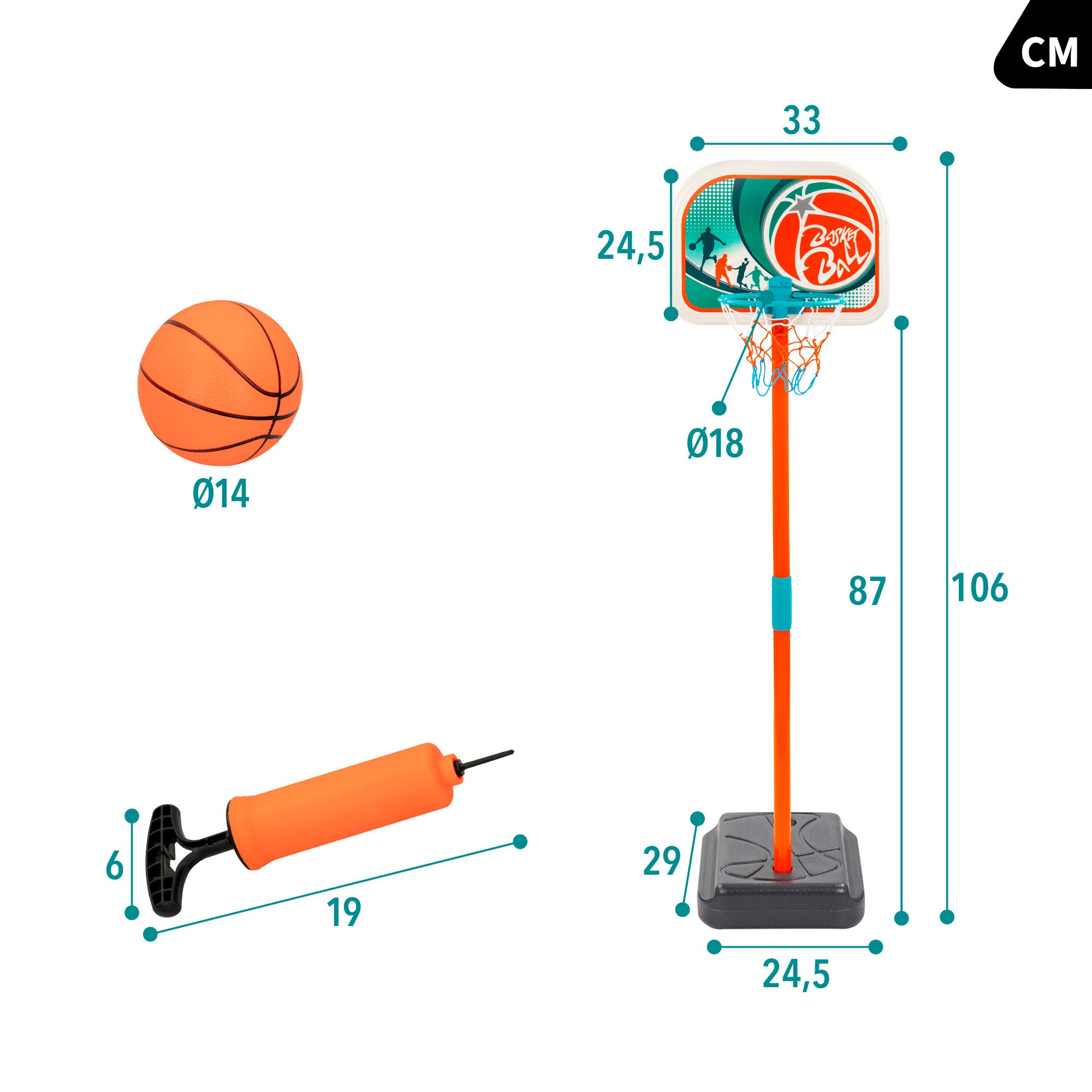 Cesto de basquetebol infantil com bola CB Toys