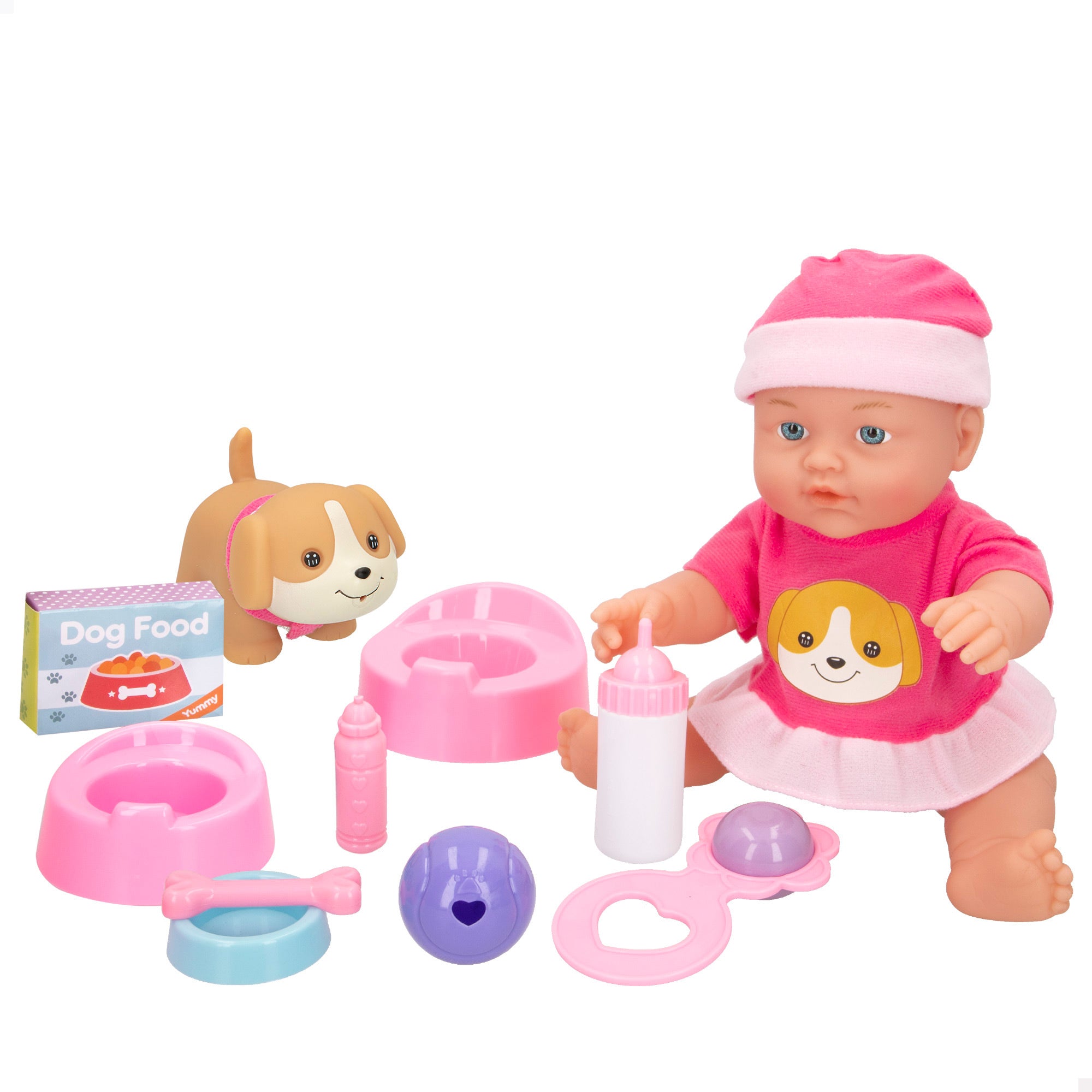 Boneca bebé com cão e acessórios COLORBABY
