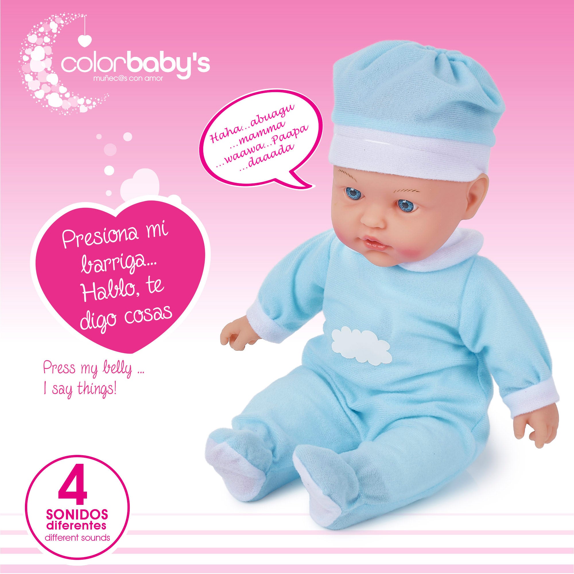 Boneca Colorbaby de 42 cm com sons e acessórios.