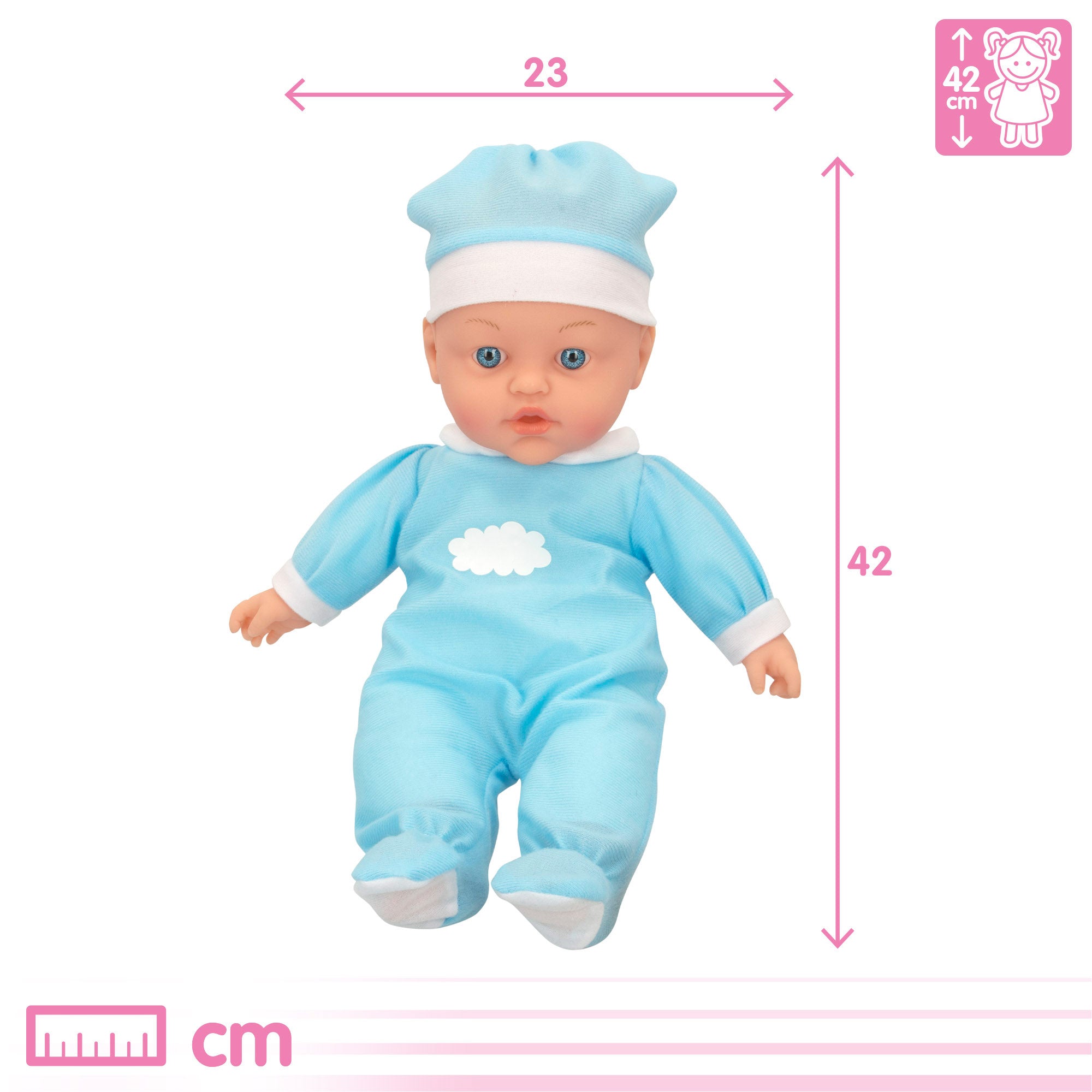 Boneca Colorbaby de 42 cm com sons e acessórios.