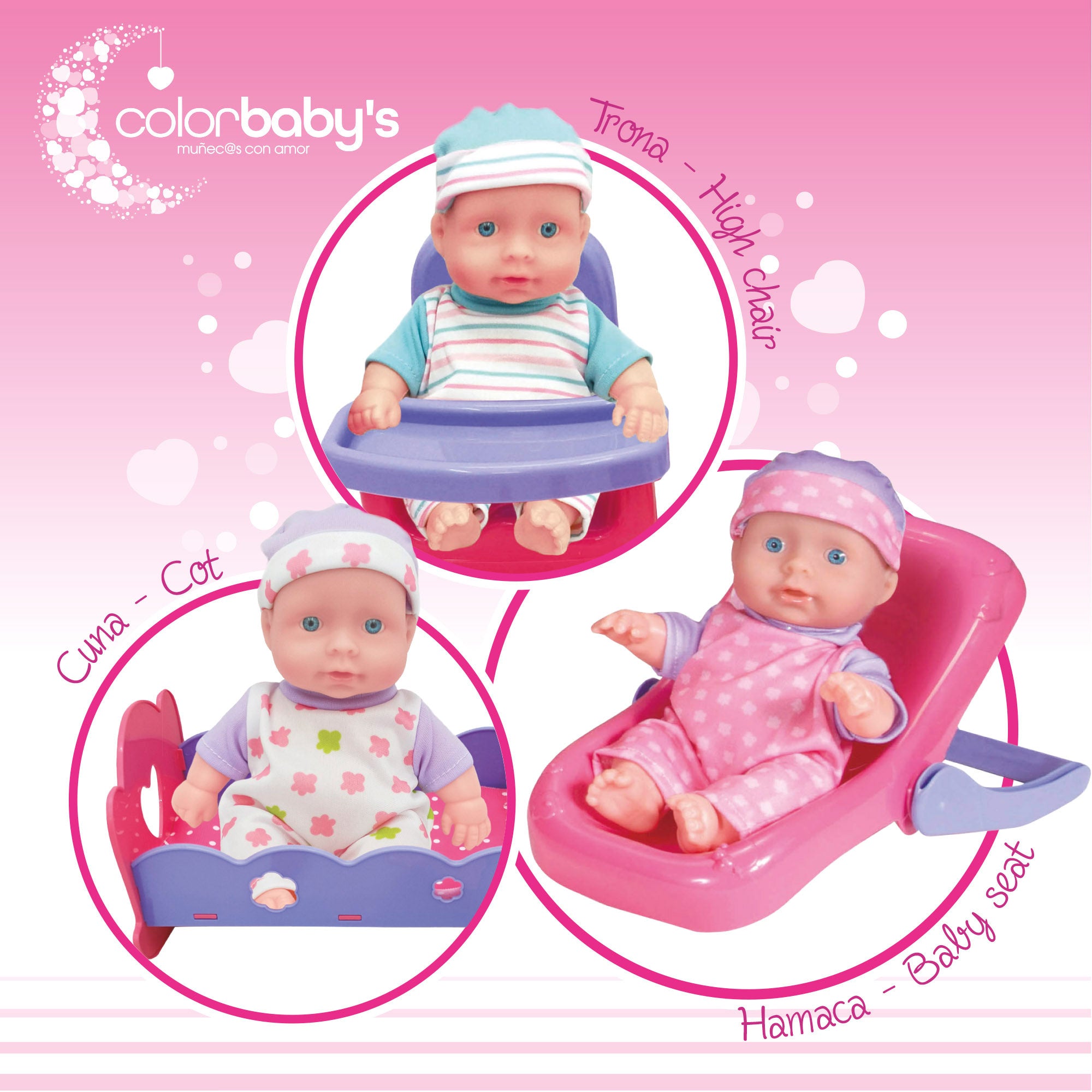 Conjunto de bonecas para bebé de 20 cm com roupa e acessórios da Colorbaby's