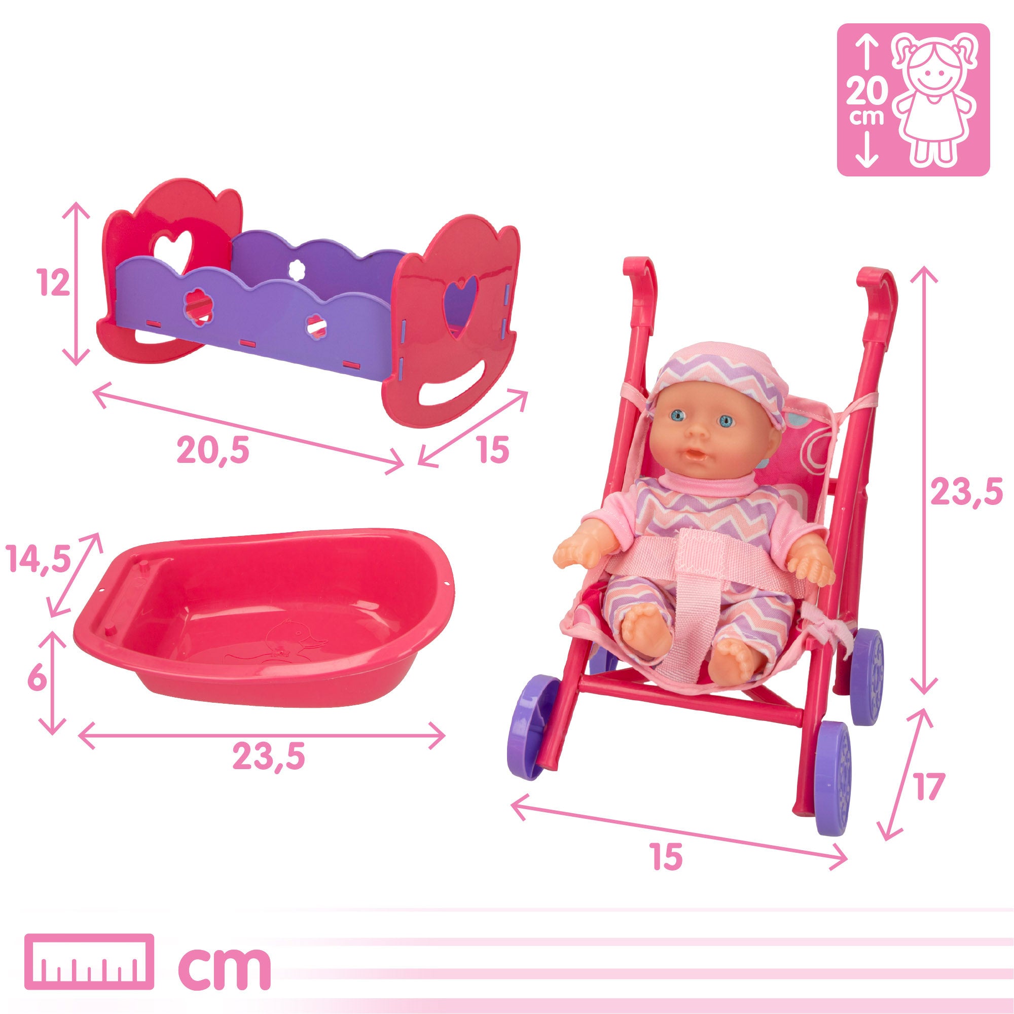 Conjunto de bonecas para bebé de 20 cm com roupa e acessórios da Colorbaby's