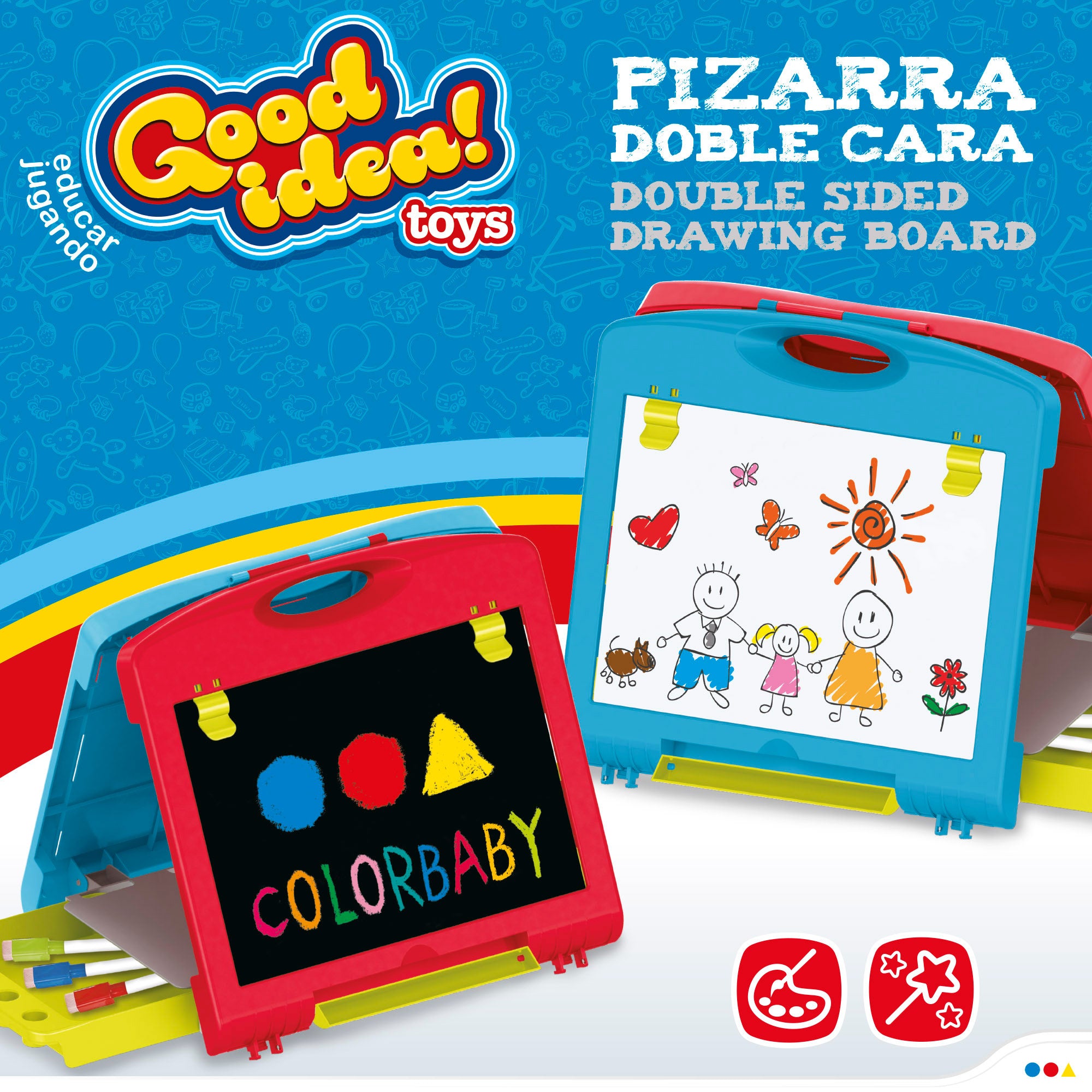 Quadro negro de dupla face com giz, marcadores e 2 jogos de tabuleiro da Good Idea!