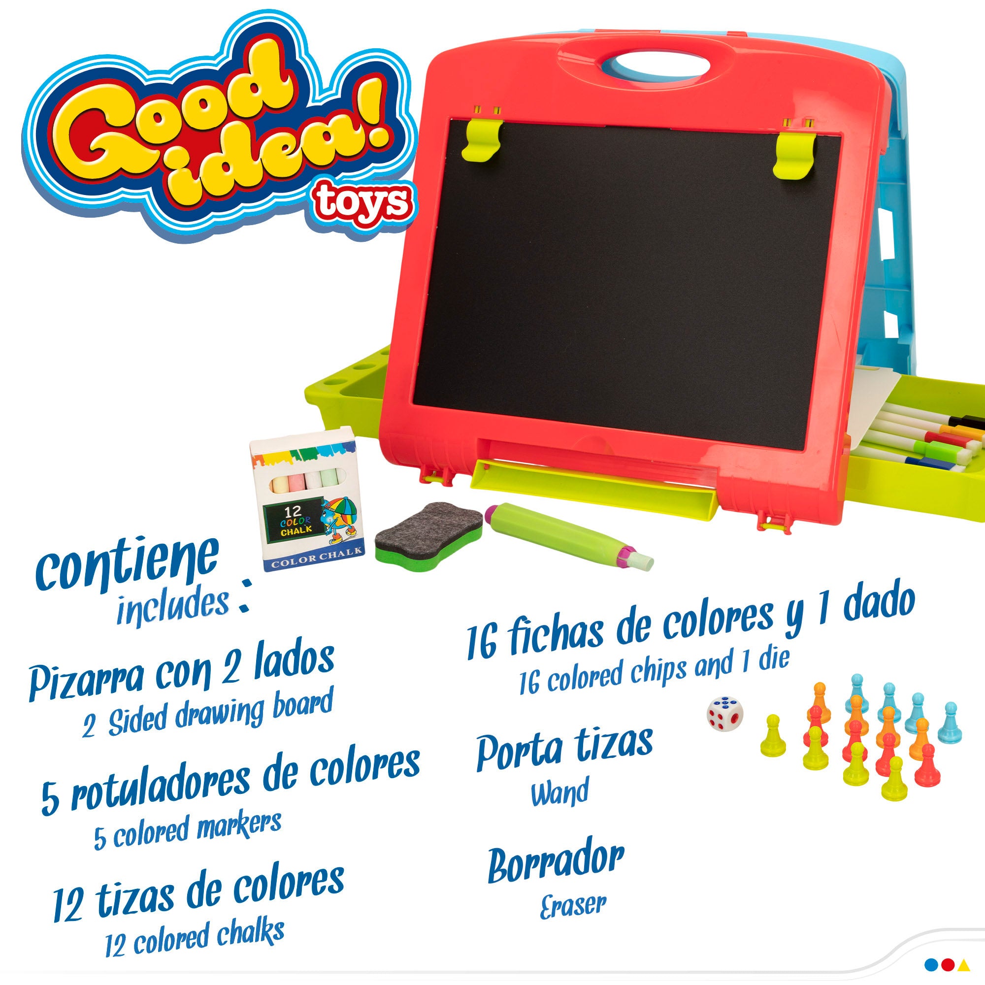 Quadro negro de dupla face com giz, marcadores e 2 jogos de tabuleiro da Good Idea!