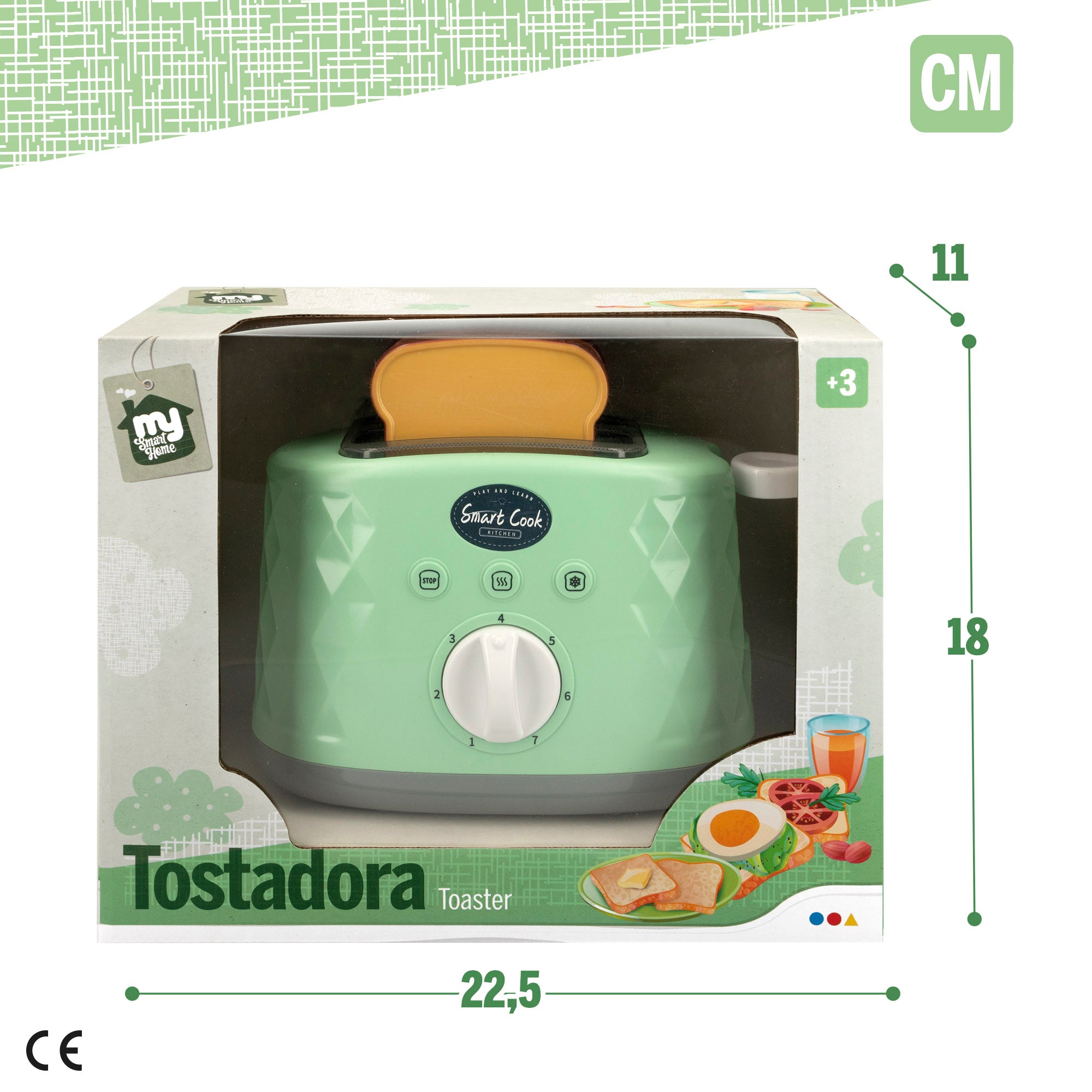 Torradeira de brinquedo realista com torradas. A Minha Casa Inteligente.