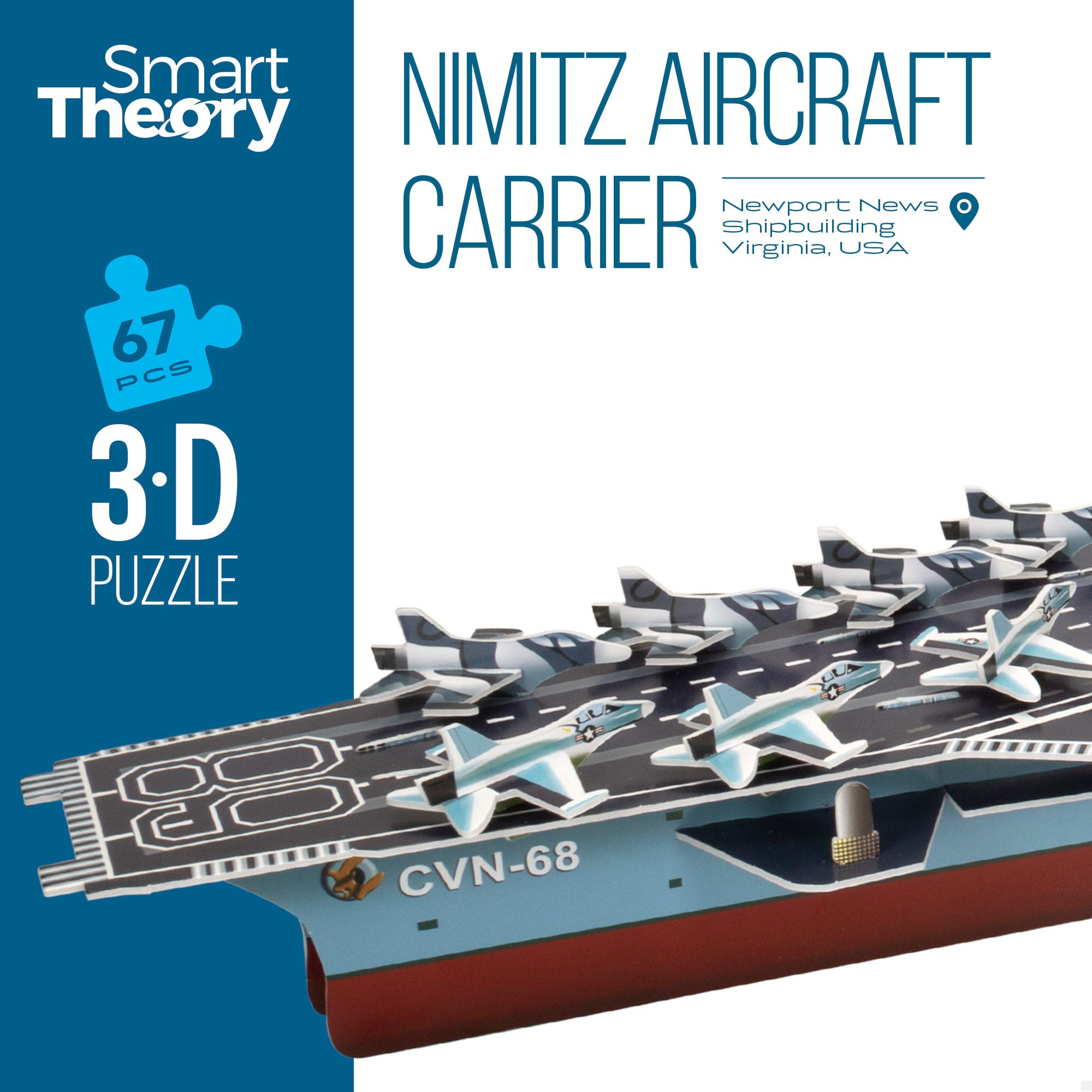 Puzzle 3D do porta-aviões Nimitz da Marinha dos EUA, 67 peças, Smart Theory