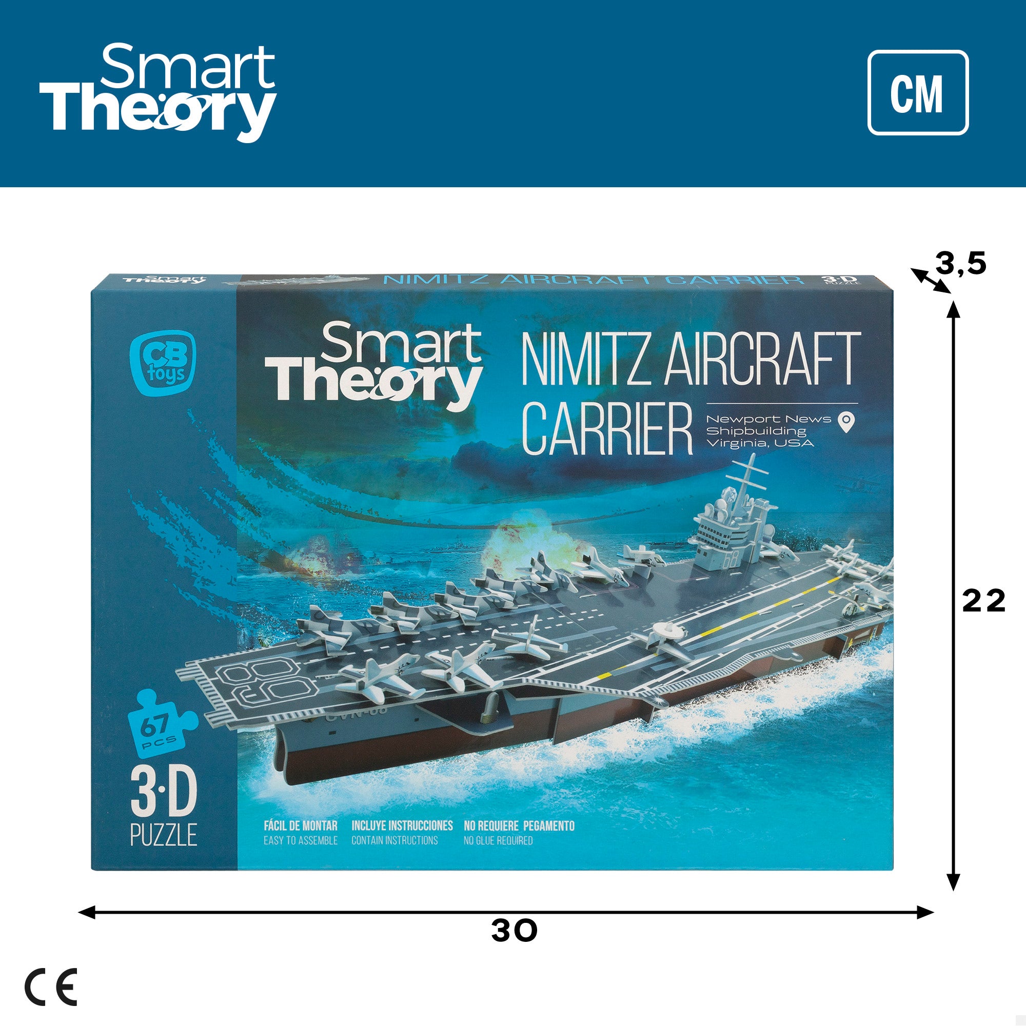 Puzzle 3D do porta-aviões Nimitz da Marinha dos EUA, 67 peças, Smart Theory