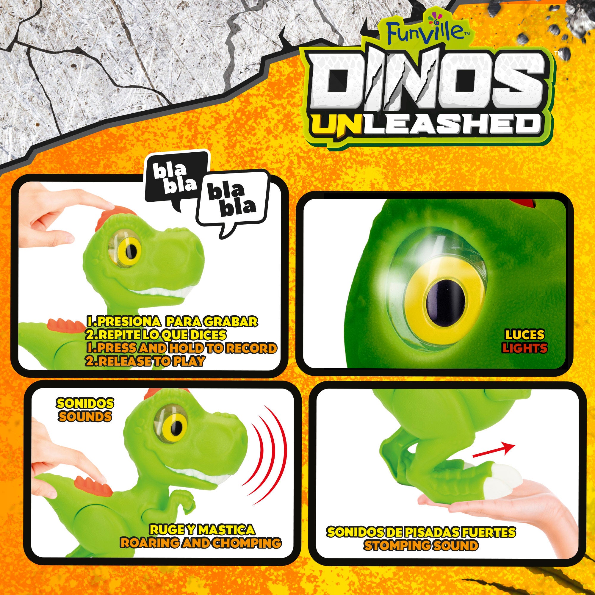 Brinquedo T-Rex dinossauro com luz, som e gravação - Dinos Unleashed