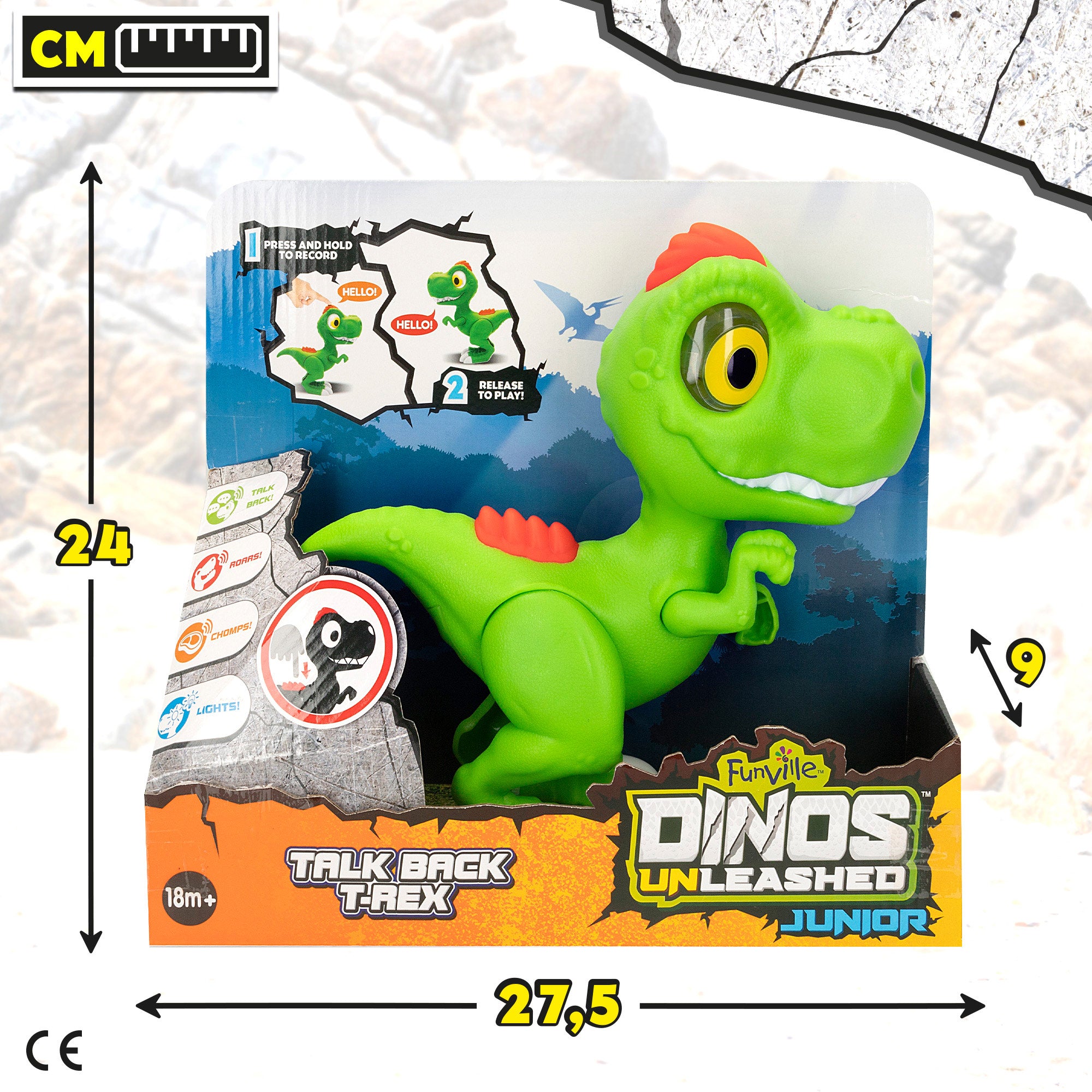 Brinquedo T-Rex dinossauro com luz, som e gravação - Dinos Unleashed