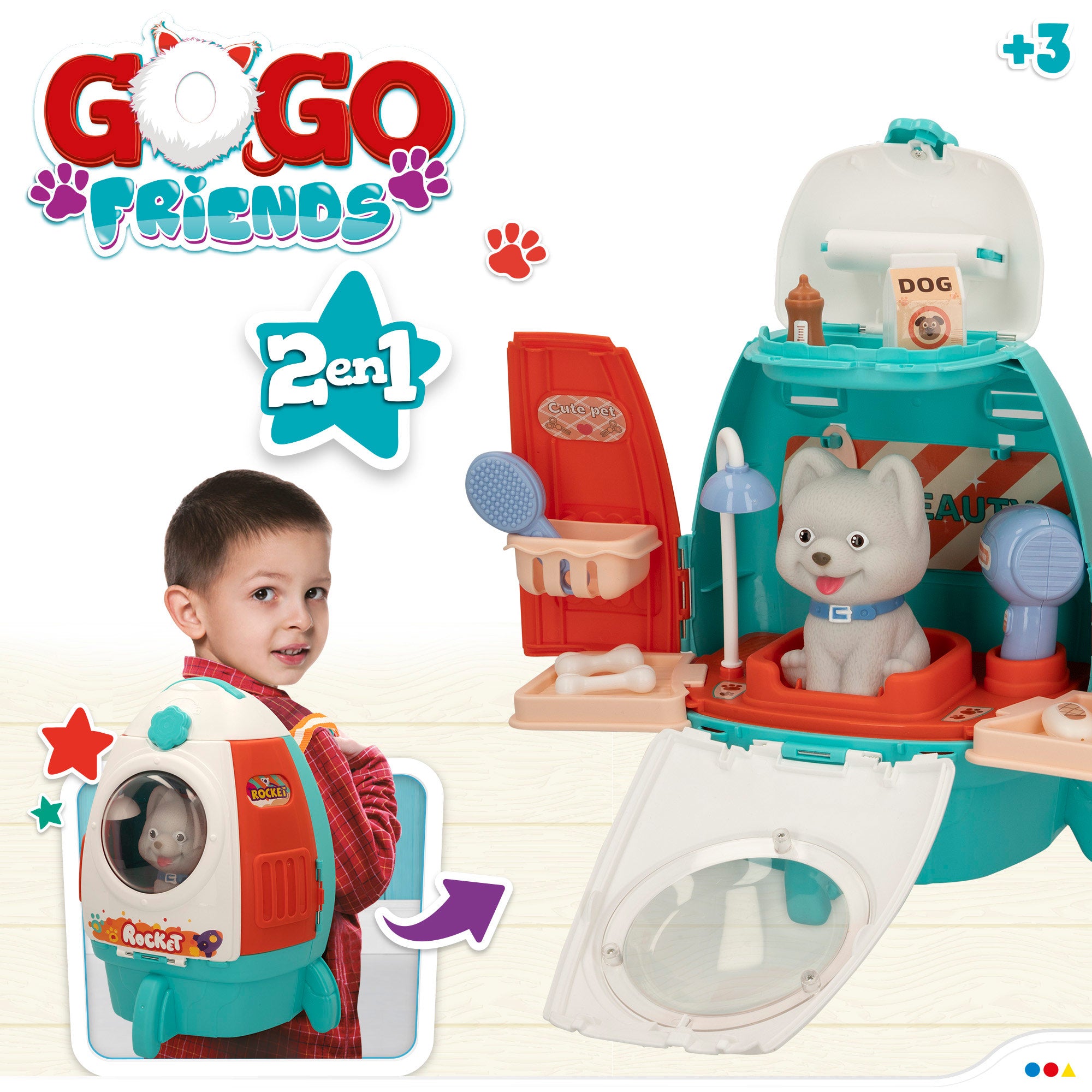 Salão de beleza 2 em 1 para cães de brincar com Go Go Friends Pet