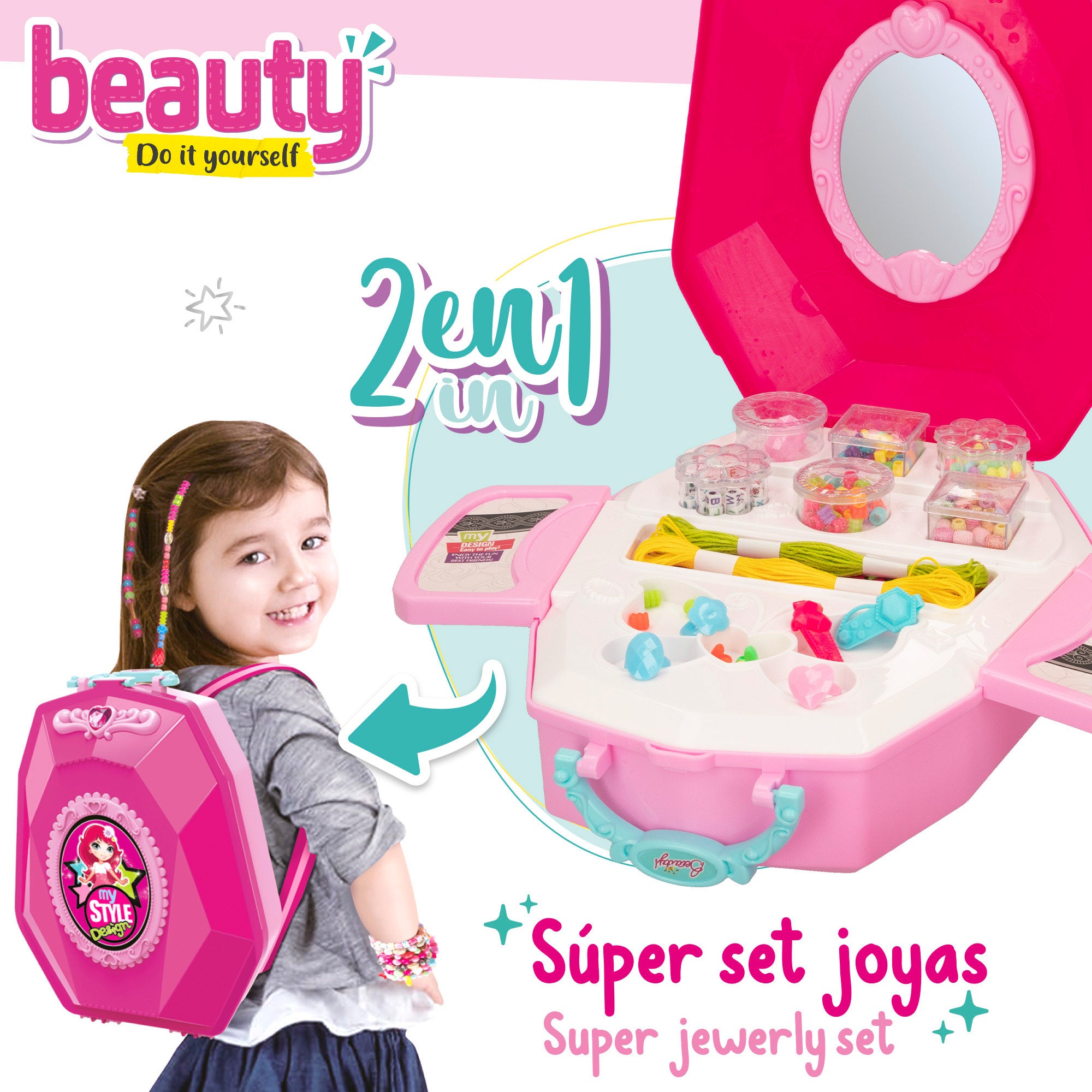 Conjunto 2 em 1 de cabeleireiro e joalharia para menina - Moda e Beleza