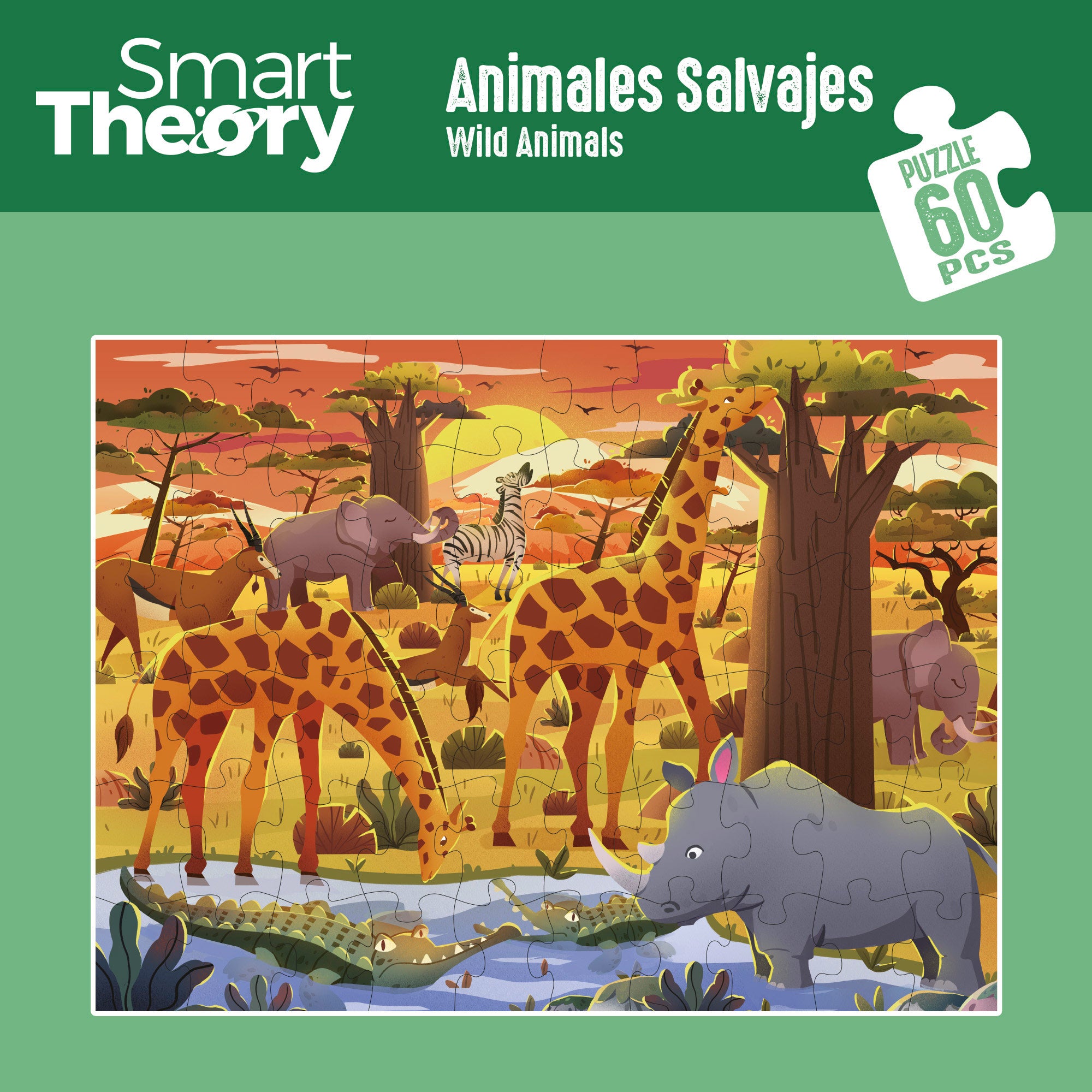 Puzzle de animais selvagens, 60 peças grandes, Smart Theory