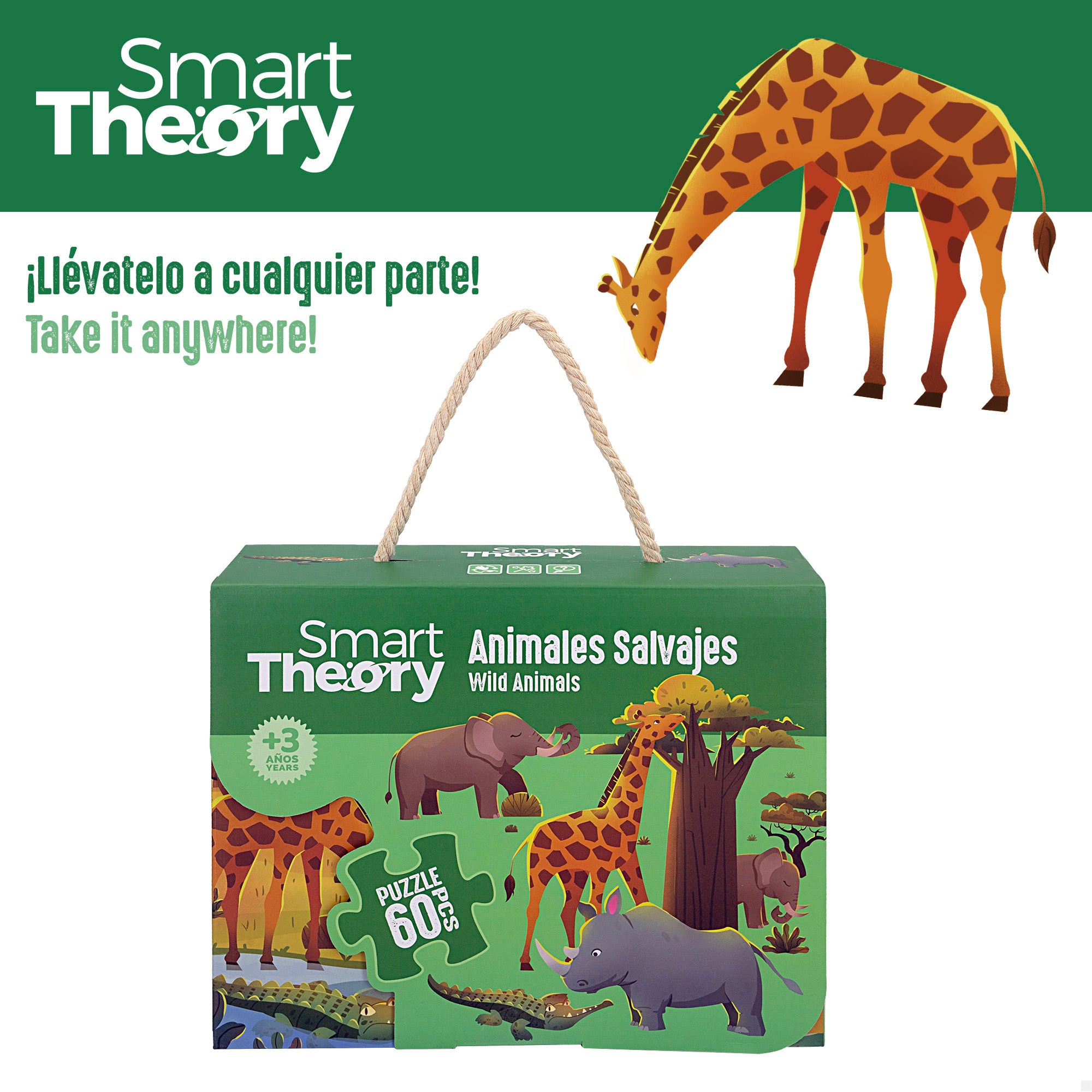 Puzzle de animais selvagens, 60 peças grandes, Smart Theory