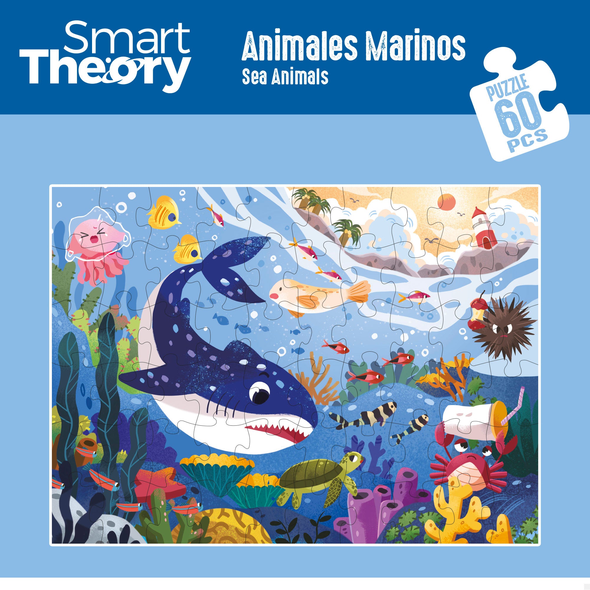 Puzzle Animais Marinhos e Poluição, 60 peças grandes, Smart Theory