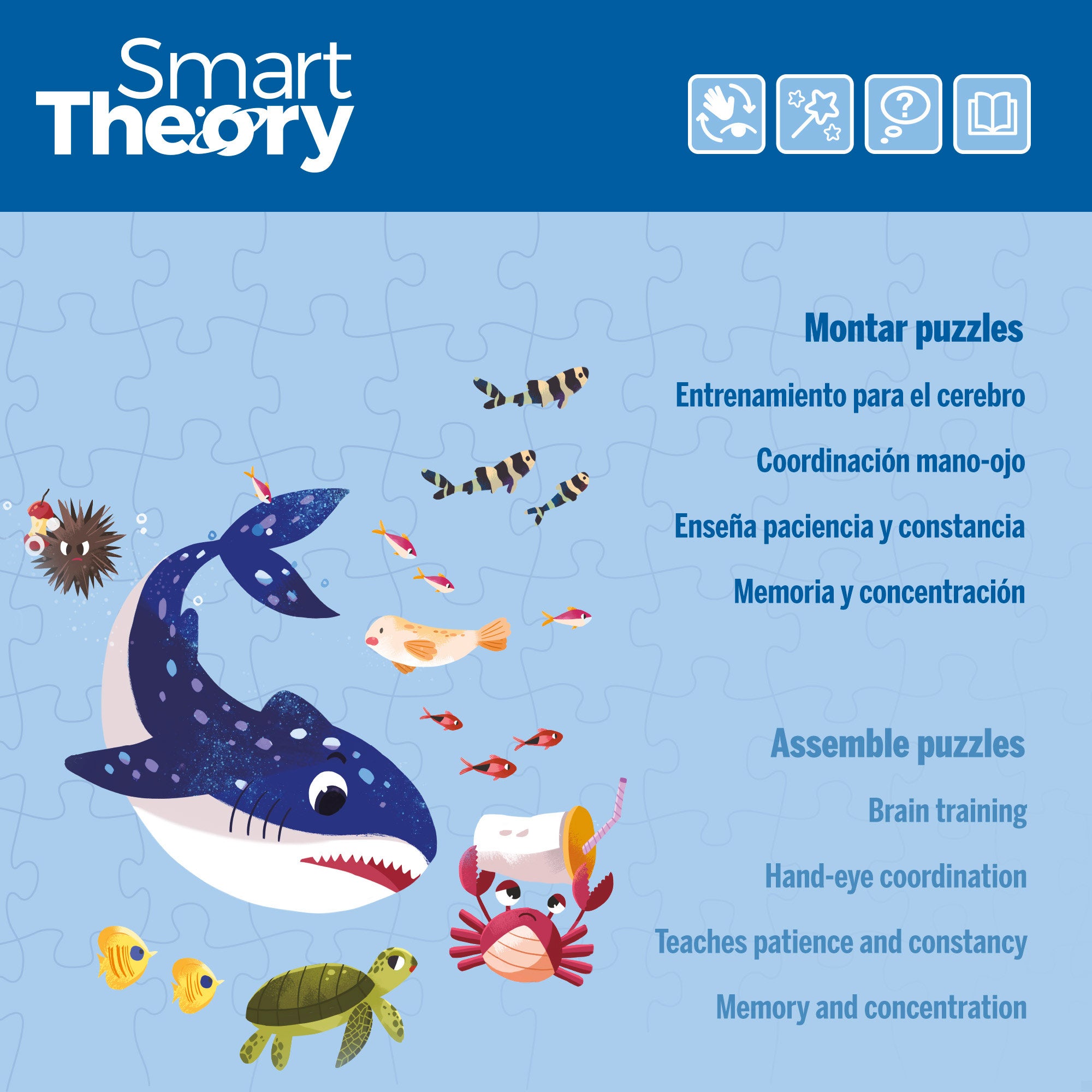 Puzzle Animais Marinhos e Poluição, 60 peças grandes, Smart Theory