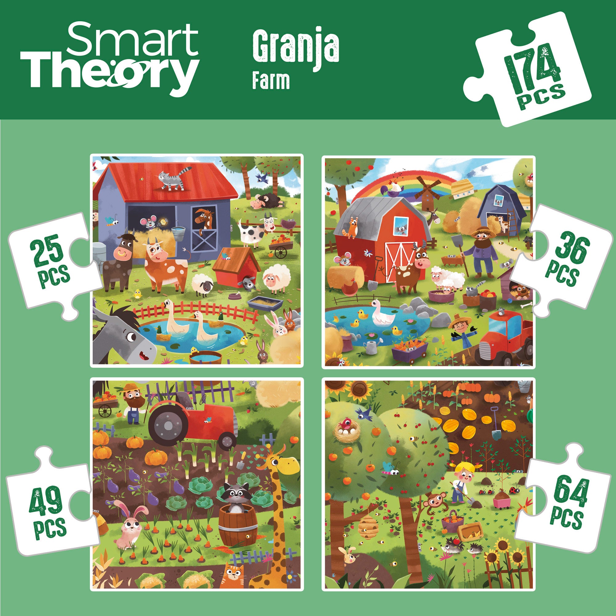 Puzzle Fazenda 4 em 1 da Smart Theory com 174 peças grandes