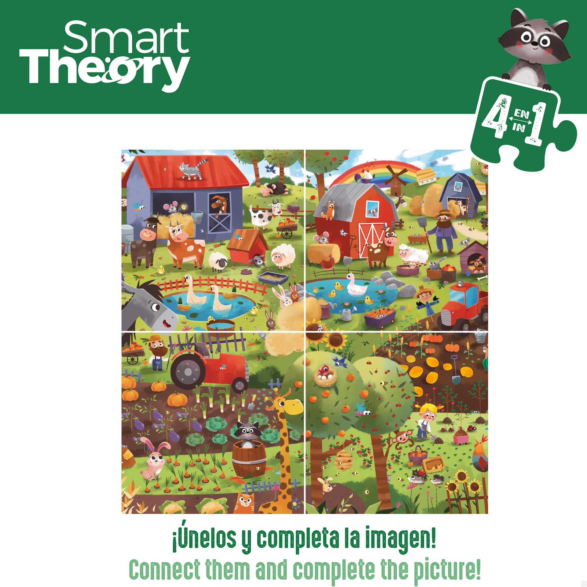Puzzle Fazenda 4 em 1 da Smart Theory com 174 peças grandes