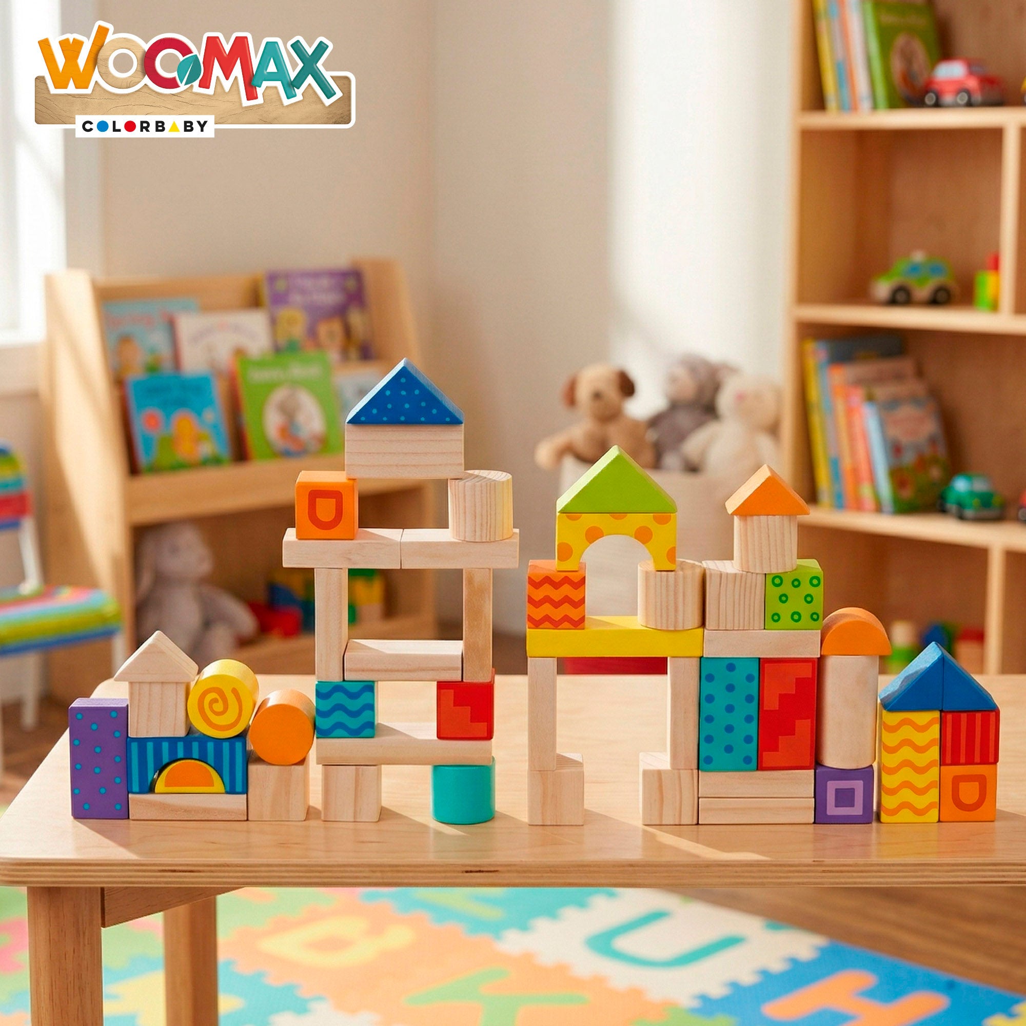 Conjunto de Blocos de Madeira WOOMAX com 50 Peças