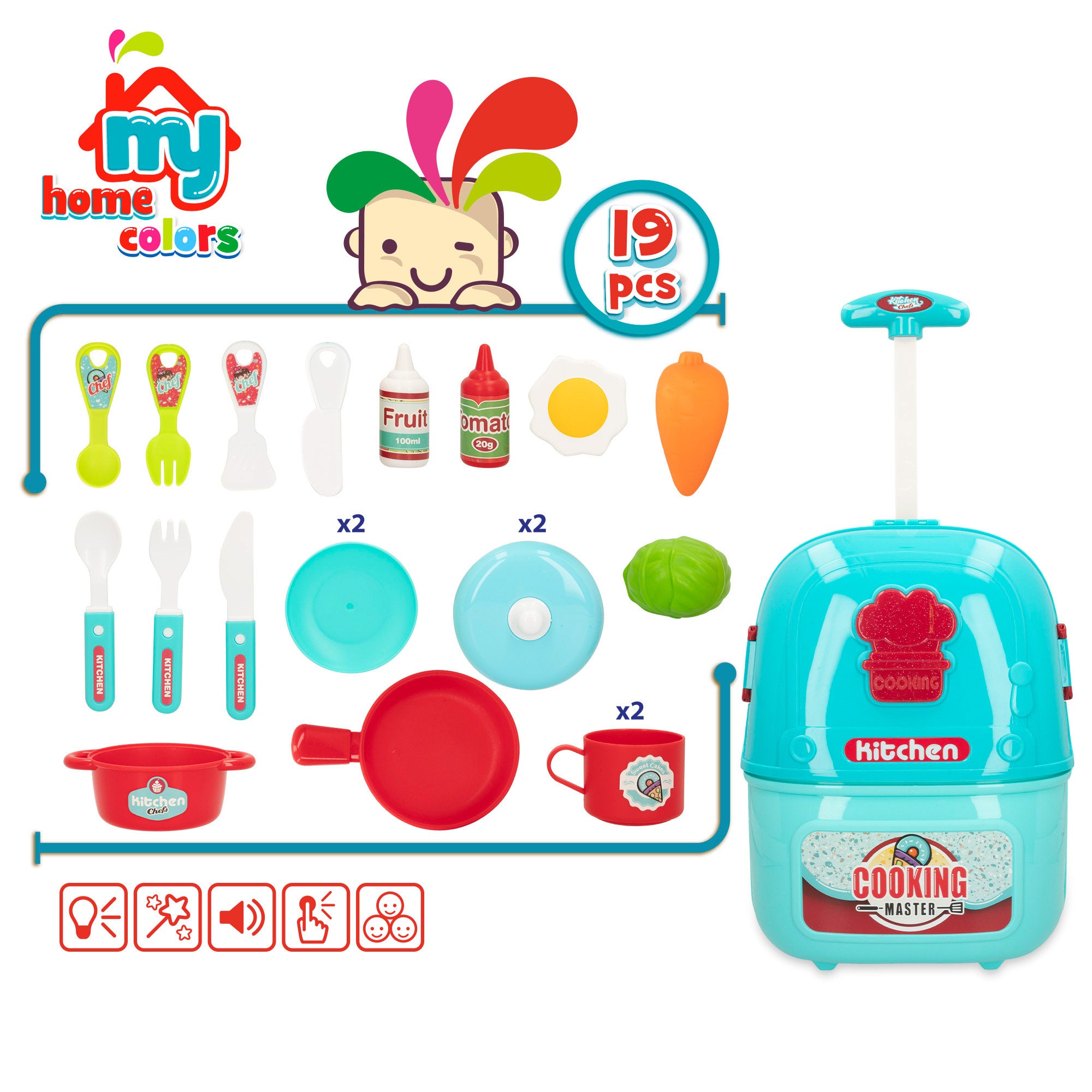 Cozinha de brinquedo portátil 2 em 1 My Home Colors com luz e som.