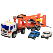 Camião transportador de automóveis Speed ​​​​&amp; Go com fricção, luzes e sons.