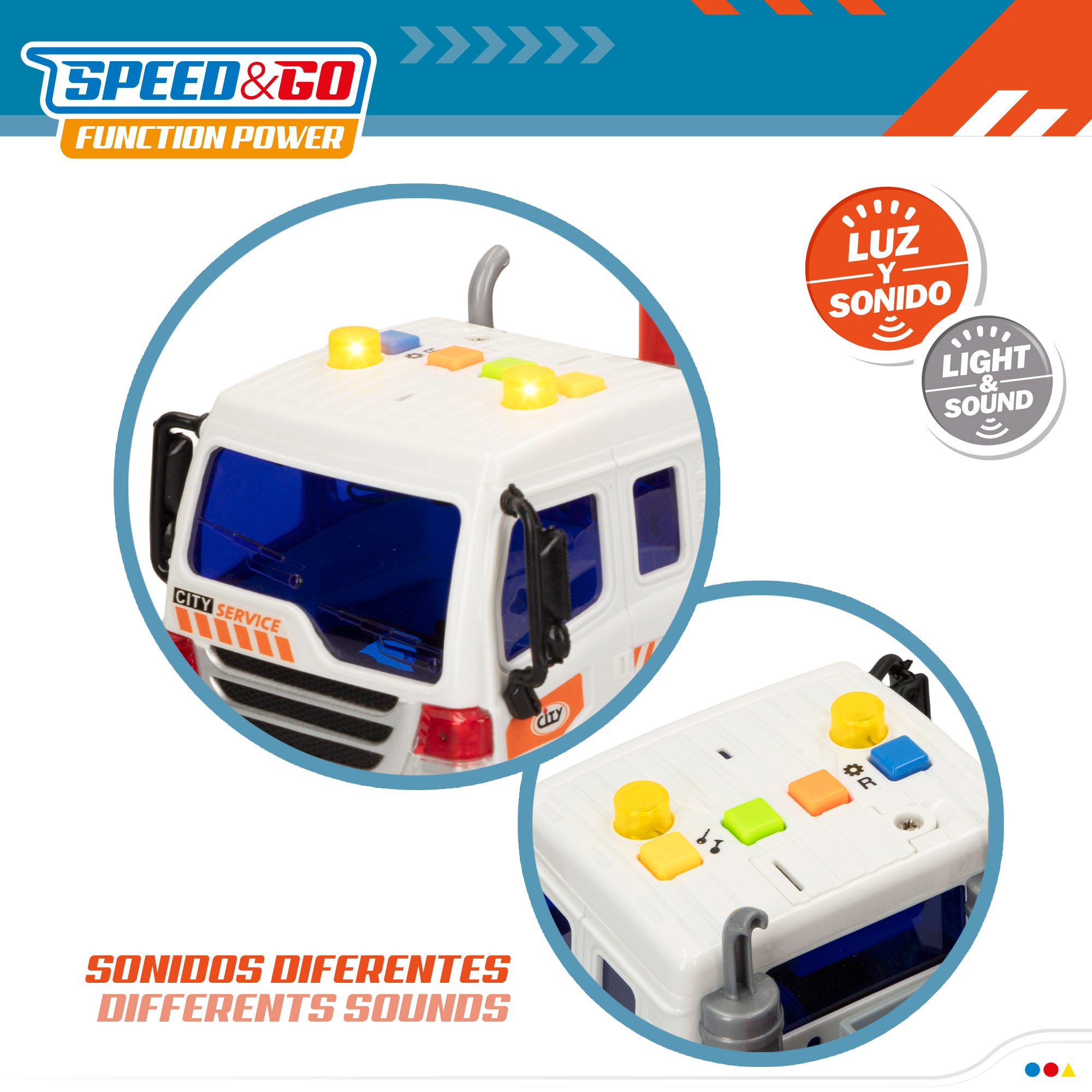 Camião transportador de automóveis Speed ​​​​&amp; Go com fricção, luzes e sons.