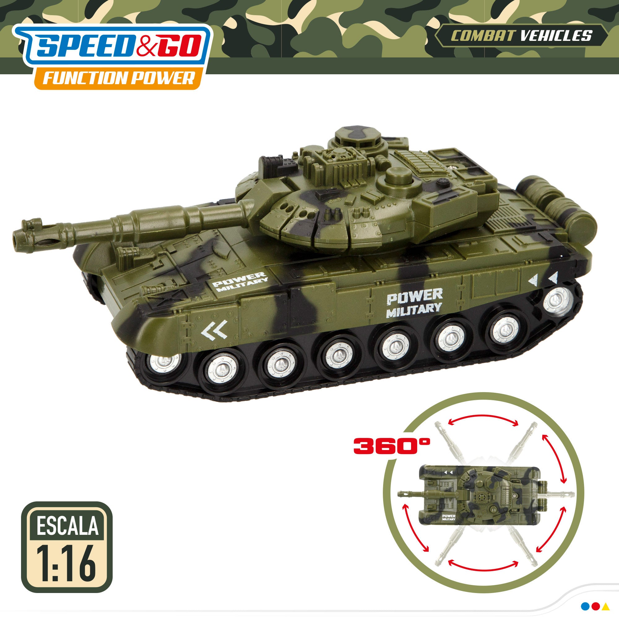Camião de brinquedo Speed ​​​​&amp; Go Military Car Carrier com luz e som.
