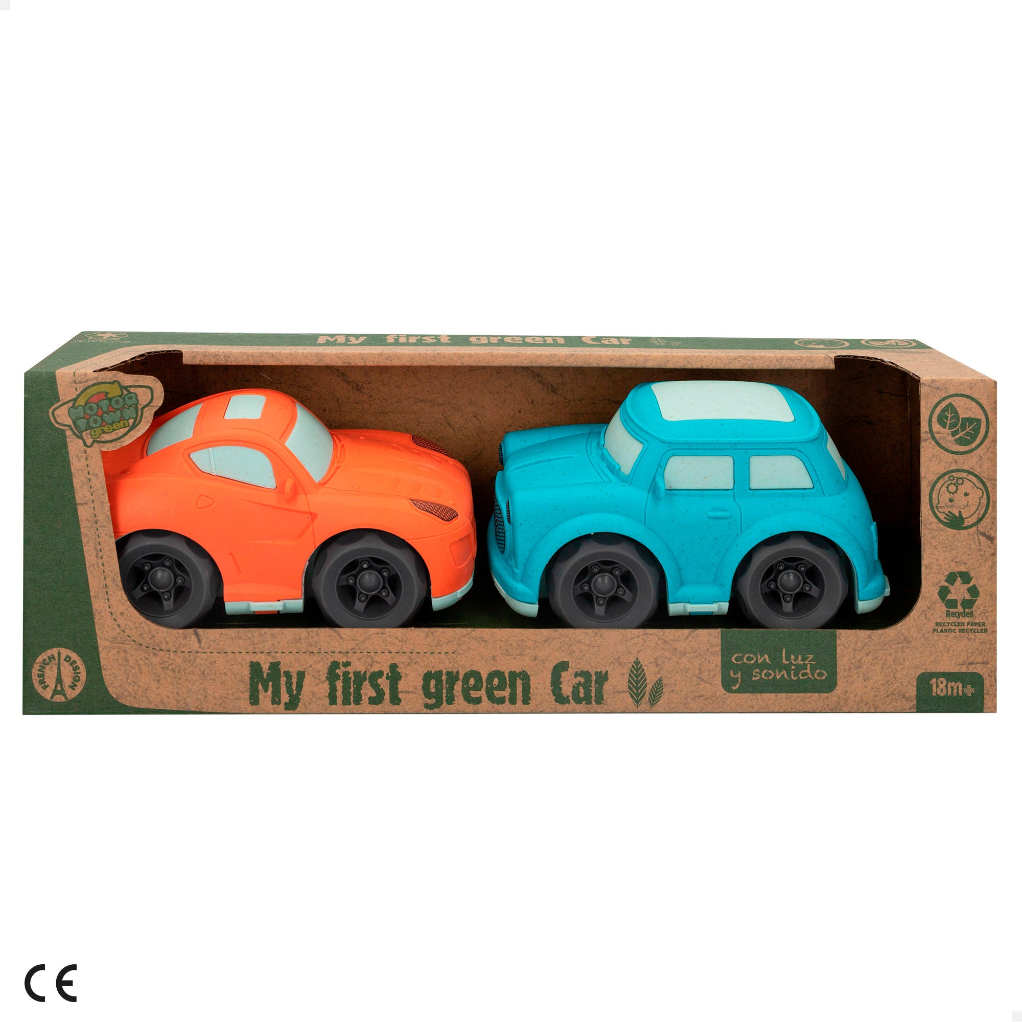 Conjunto Motor Town Verde com 2 carrinhos de brincar com luz e som.