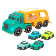 Camião transportador de carrinhos de brinquedo verde Motor Town com luzes e sons.