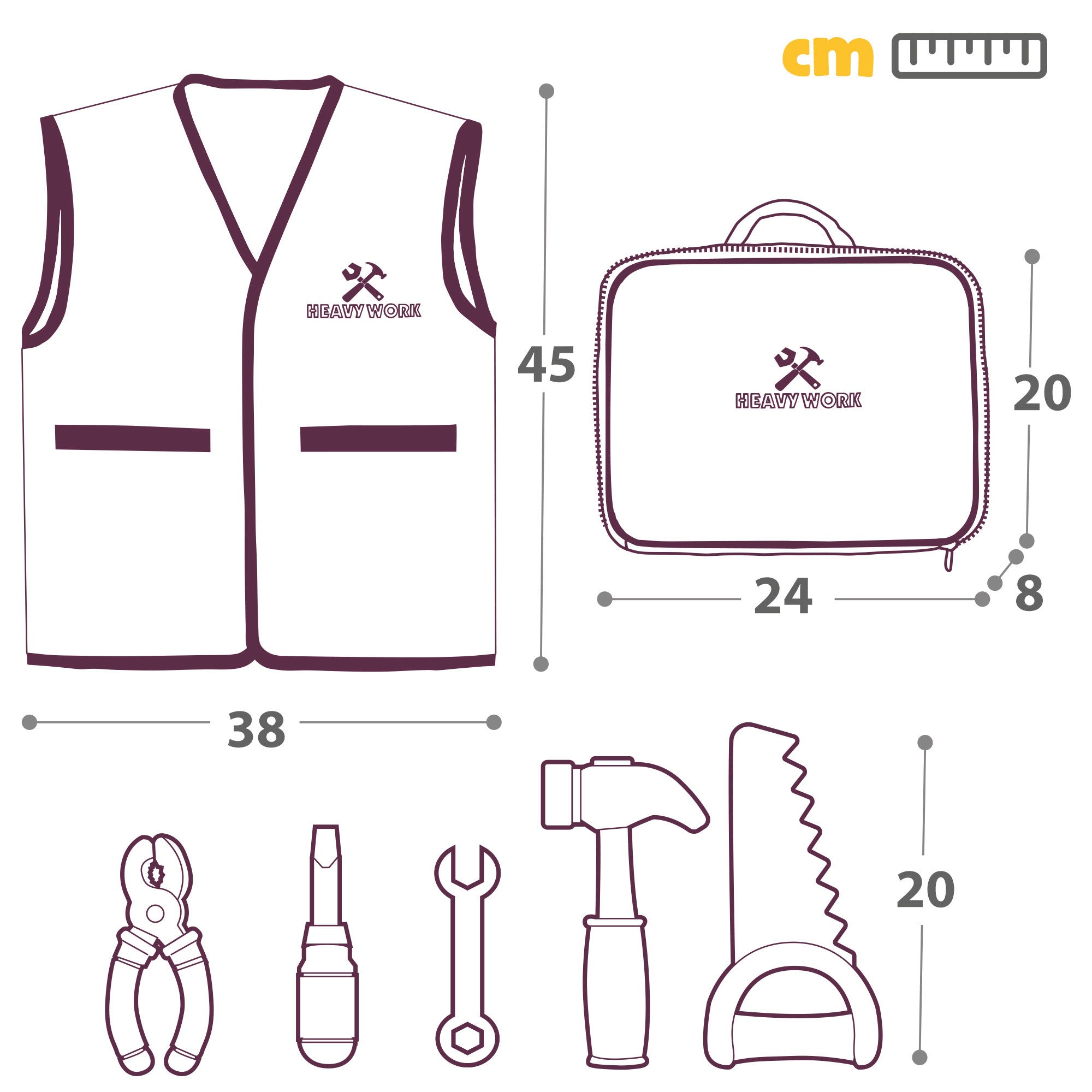 Kit de ferramentas My Tools com 7 peças, colete e ferramentas.