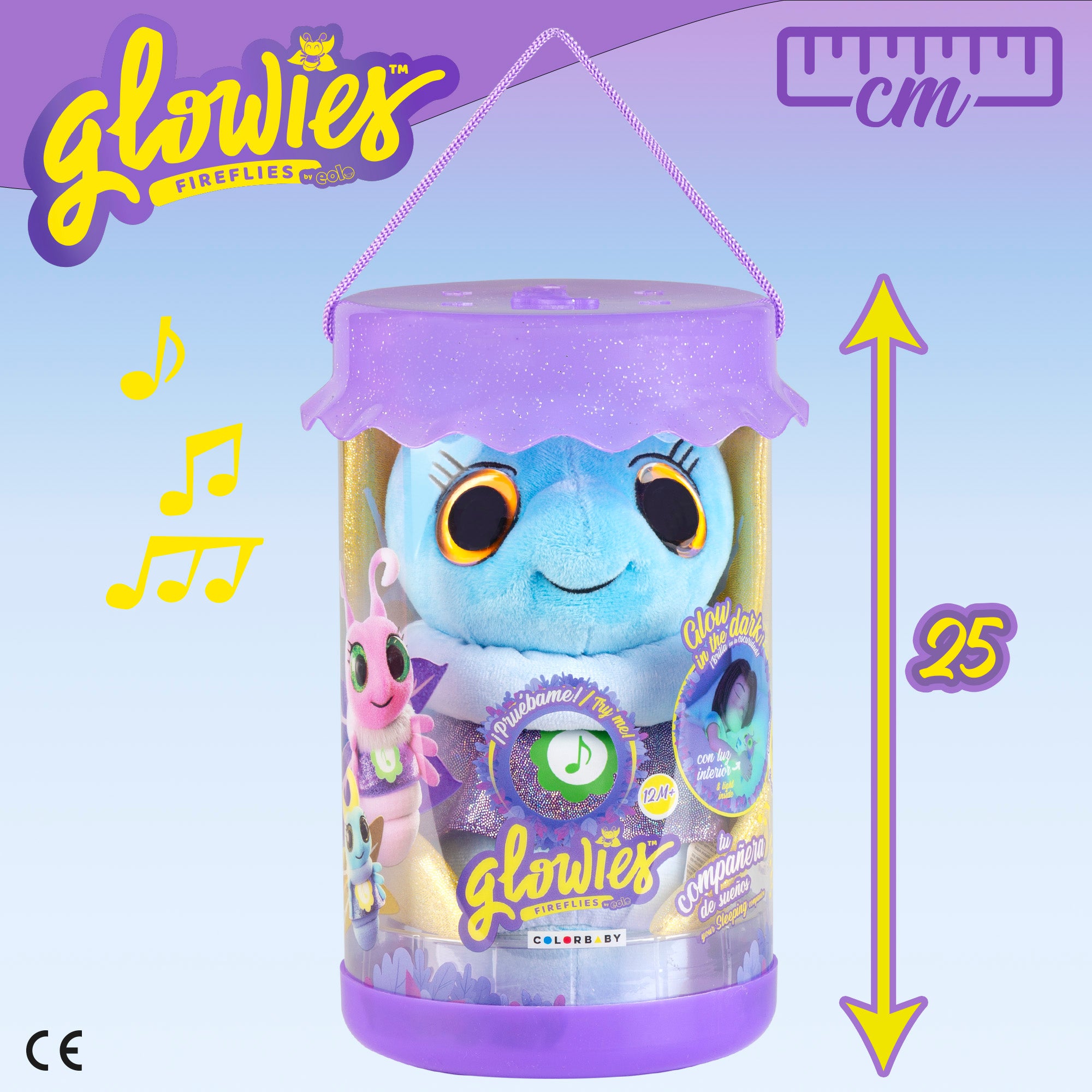Peluche Glowies com luz e som para dormir, azul.