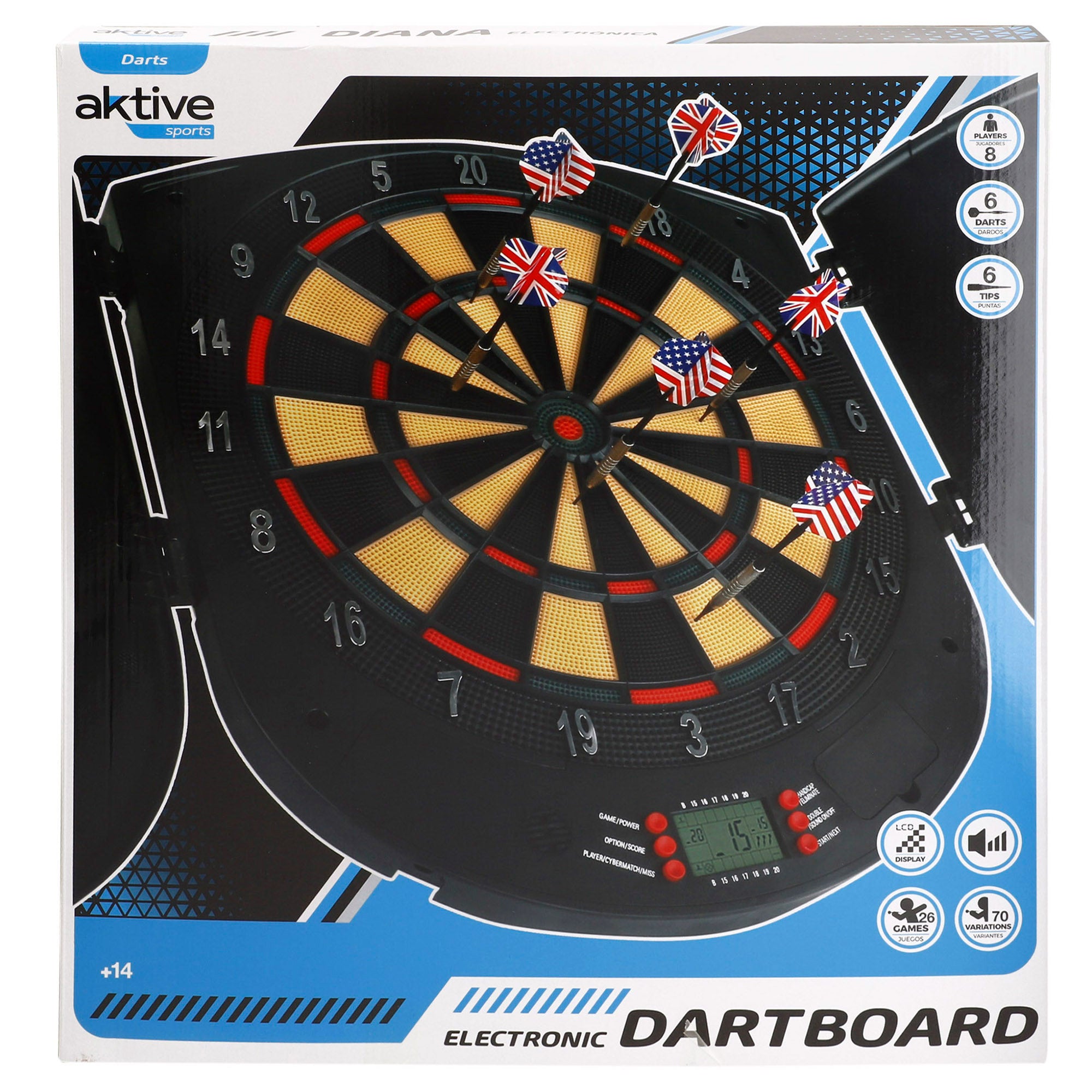 Alvo eletrónico Aktive 50x45 cm com 6 dardos