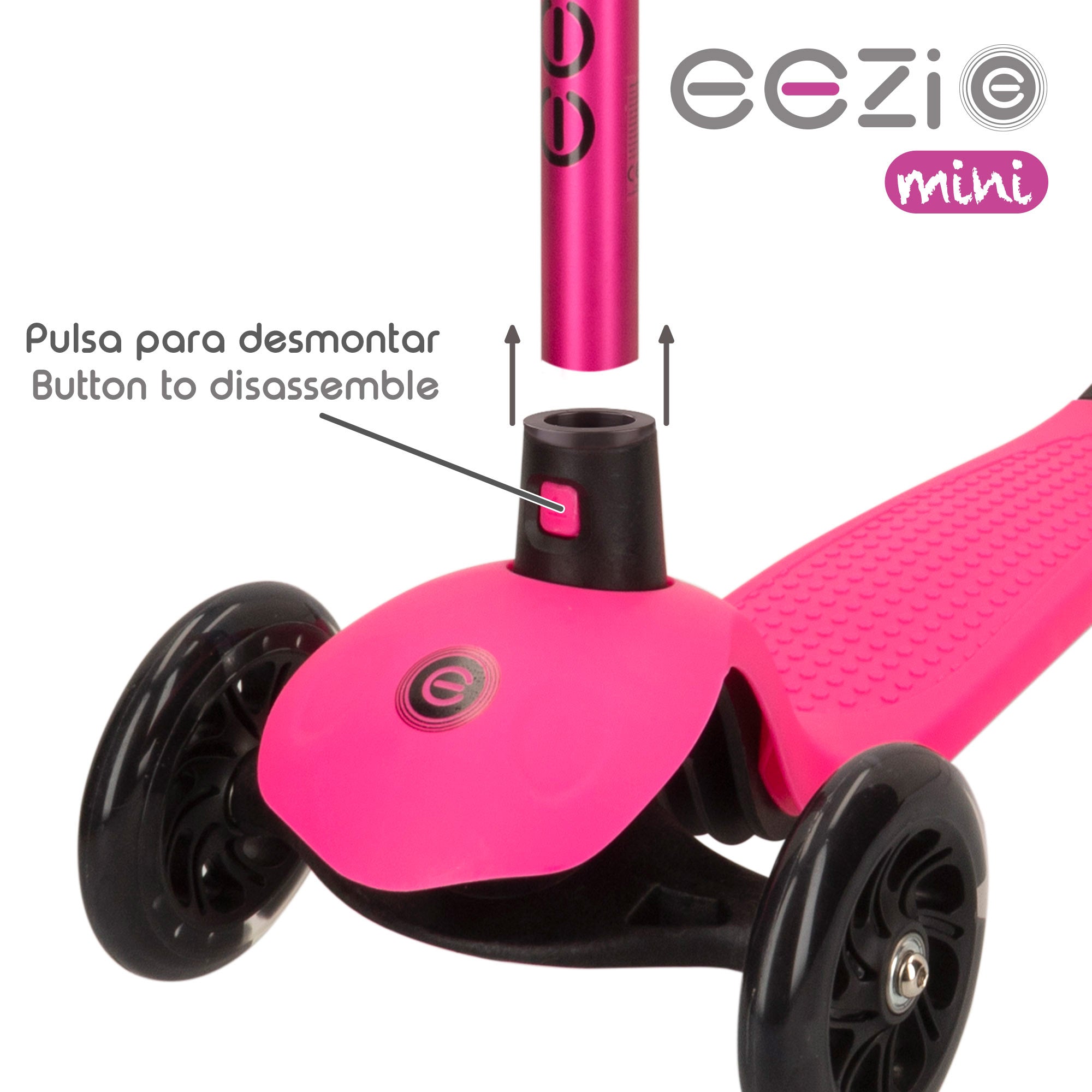 Trotinete EEZI Fuchsia de 3 rodas com luzes e guiador amovível