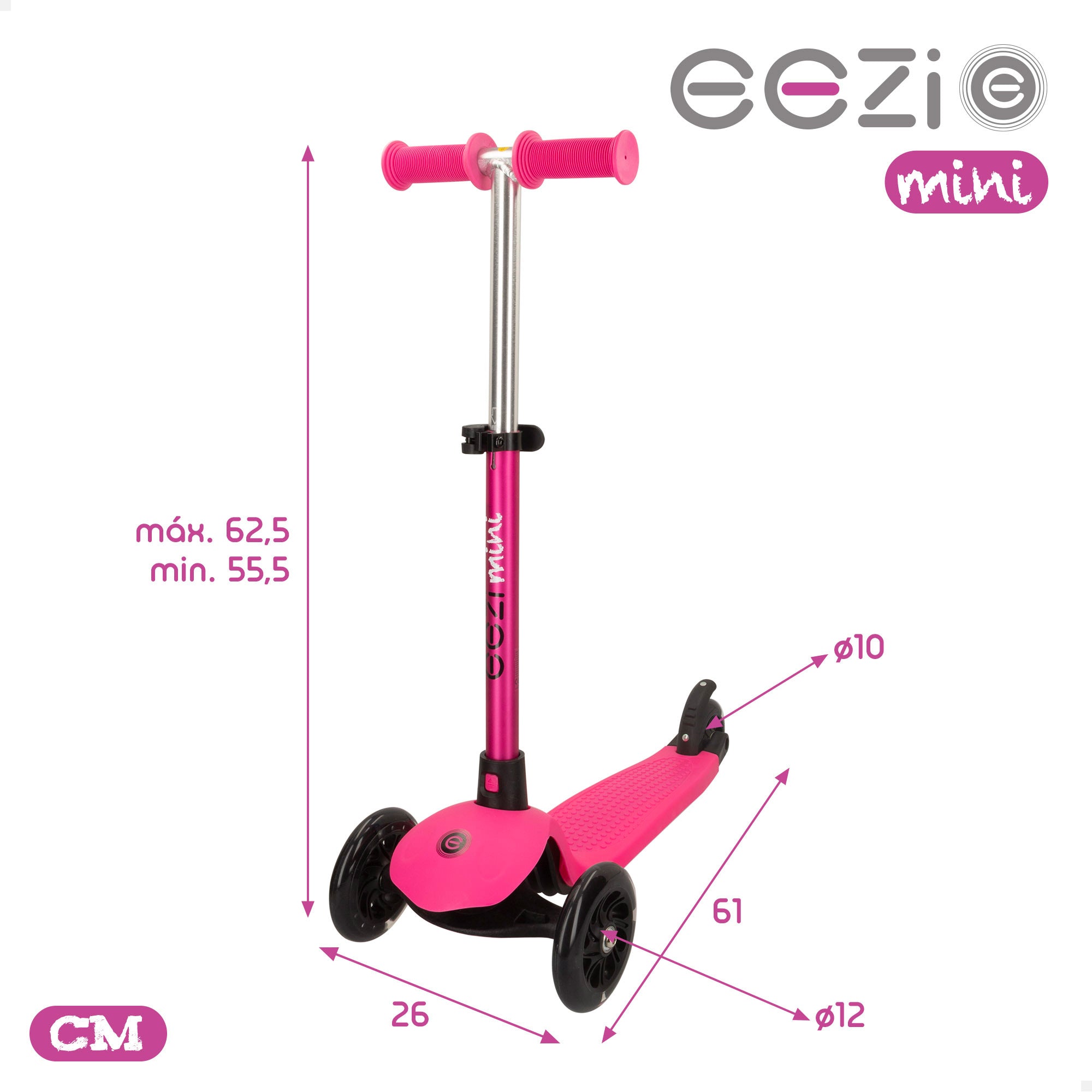 Trotinete EEZI Fuchsia de 3 rodas com luzes e guiador amovível