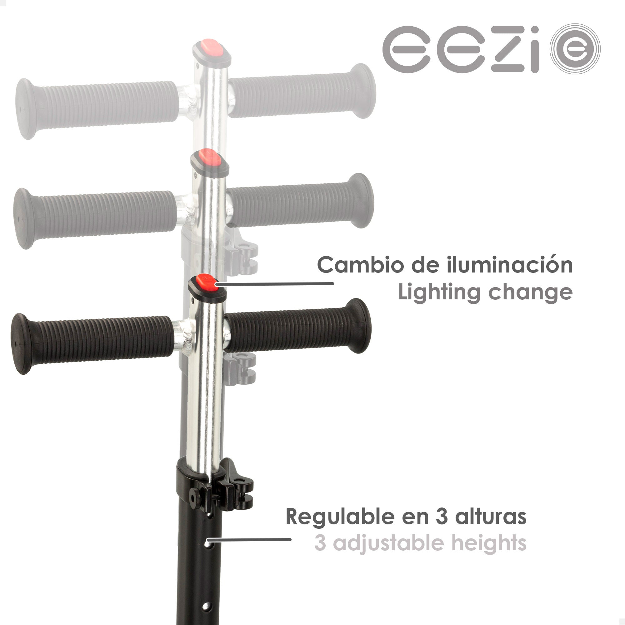 Trotinete EEZI branca de 3 rodas com luzes multicoloridas personalizáveis