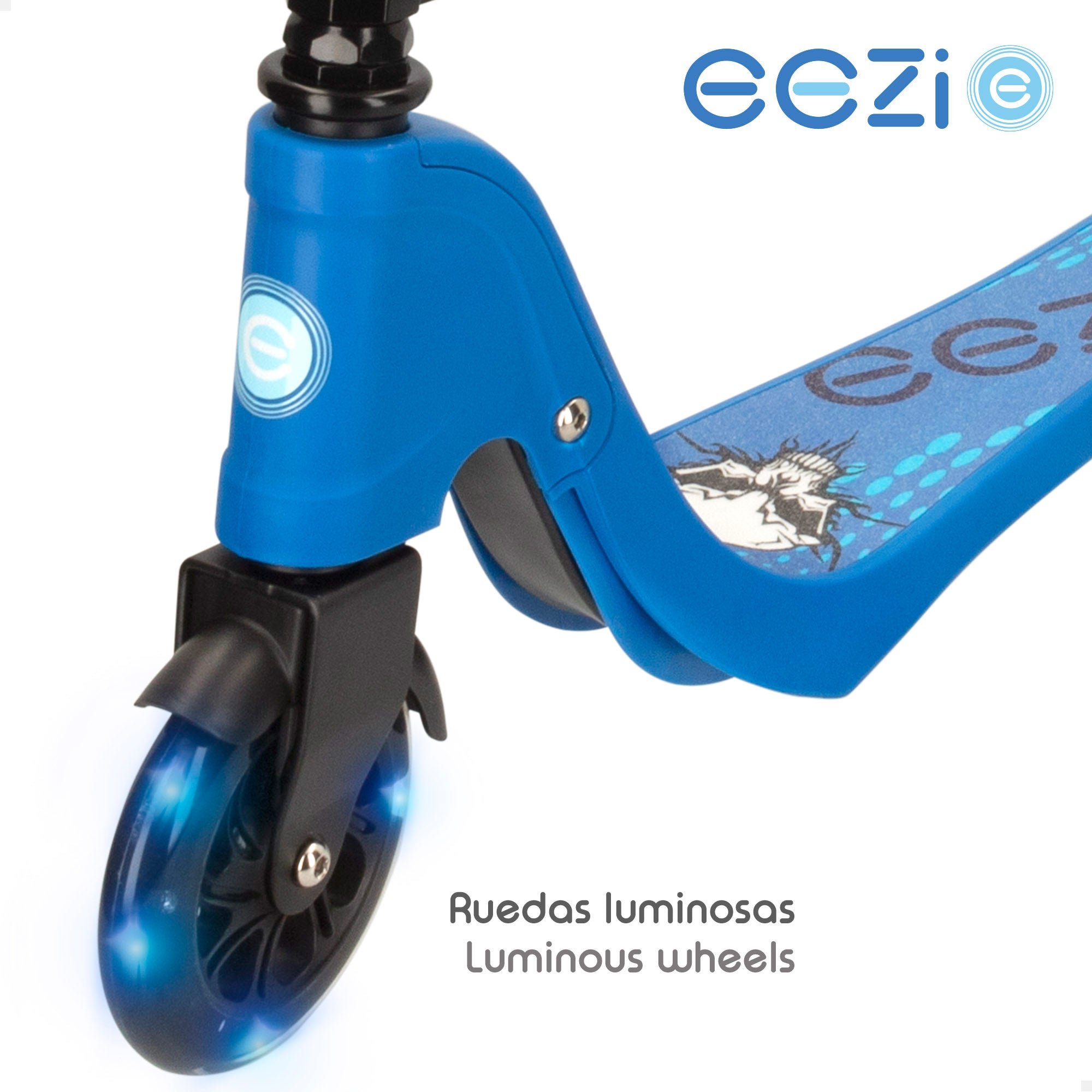Trotinete EEZI de 2 rodas com luzes azuis