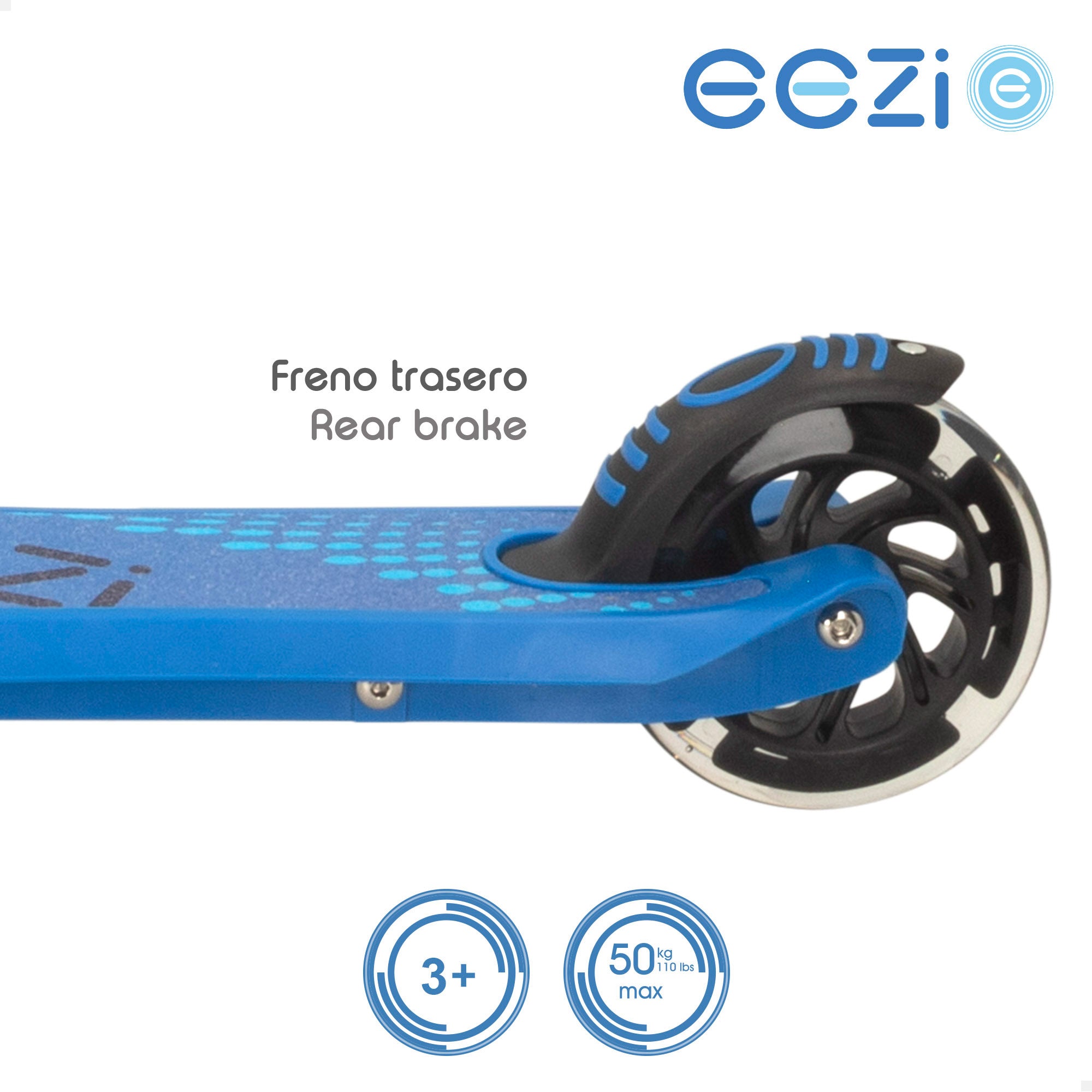 Trotinete EEZI de 2 rodas com luzes azuis