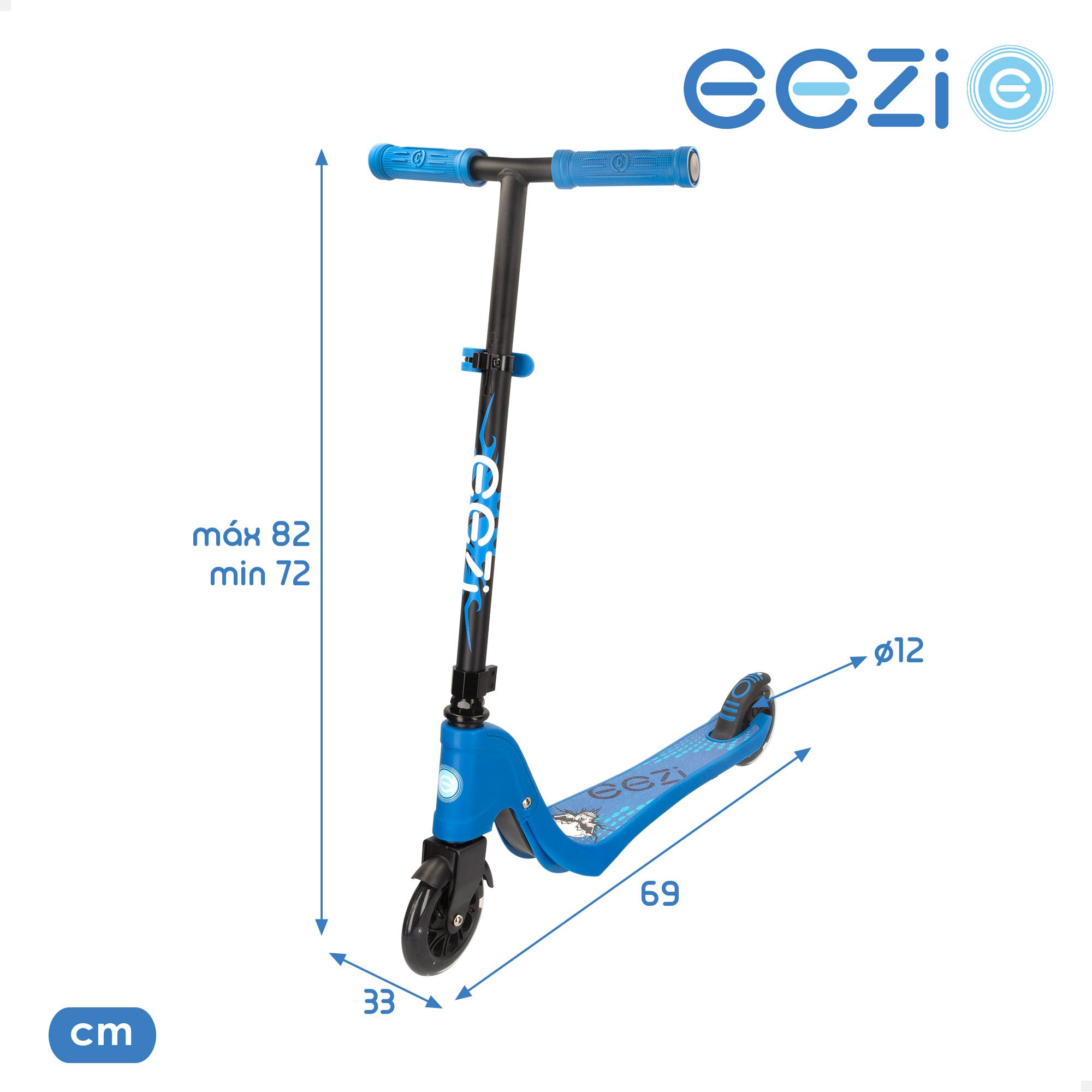 Trotinete EEZI de 2 rodas com luzes azuis