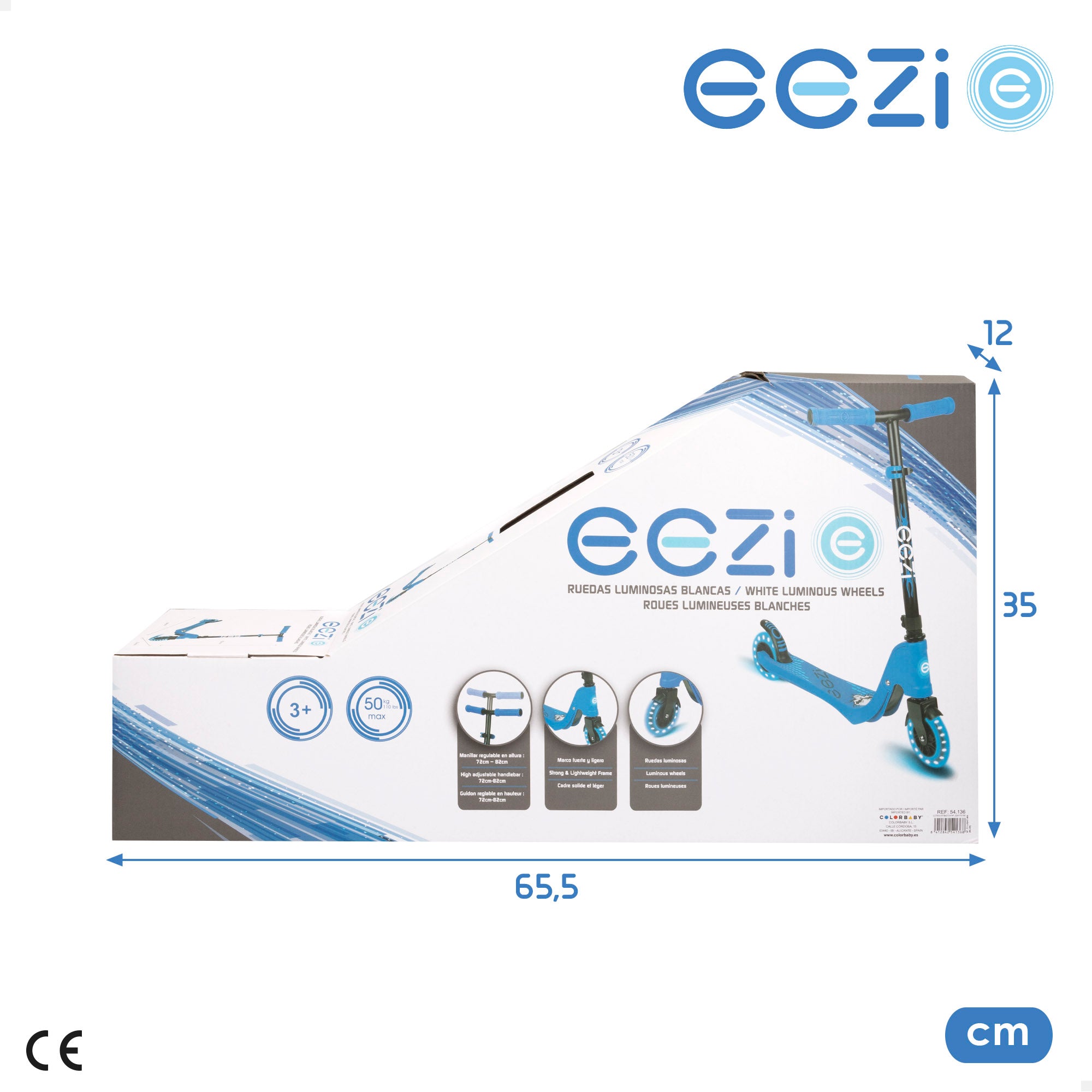 Trotinete EEZI de 2 rodas com luzes azuis